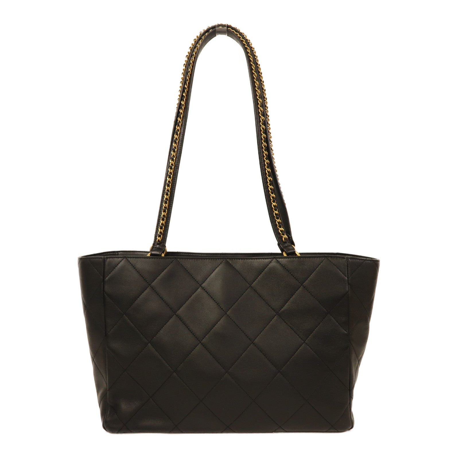 CHANEL 牛皮皮革Matelasse Tote金扣肩背袋黑色