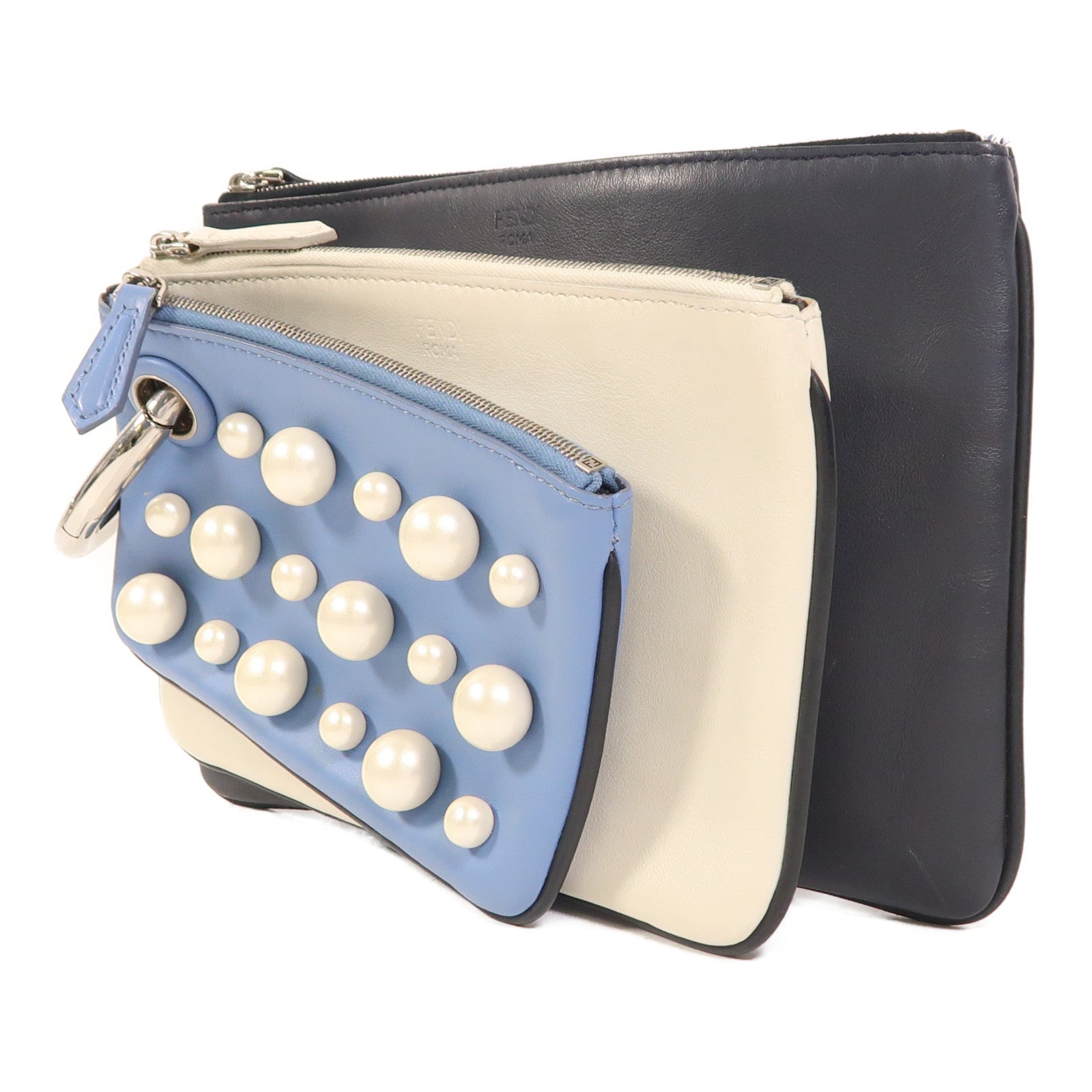 FENDI 牛皮皮革Triplette Clutch銀扣手拿包