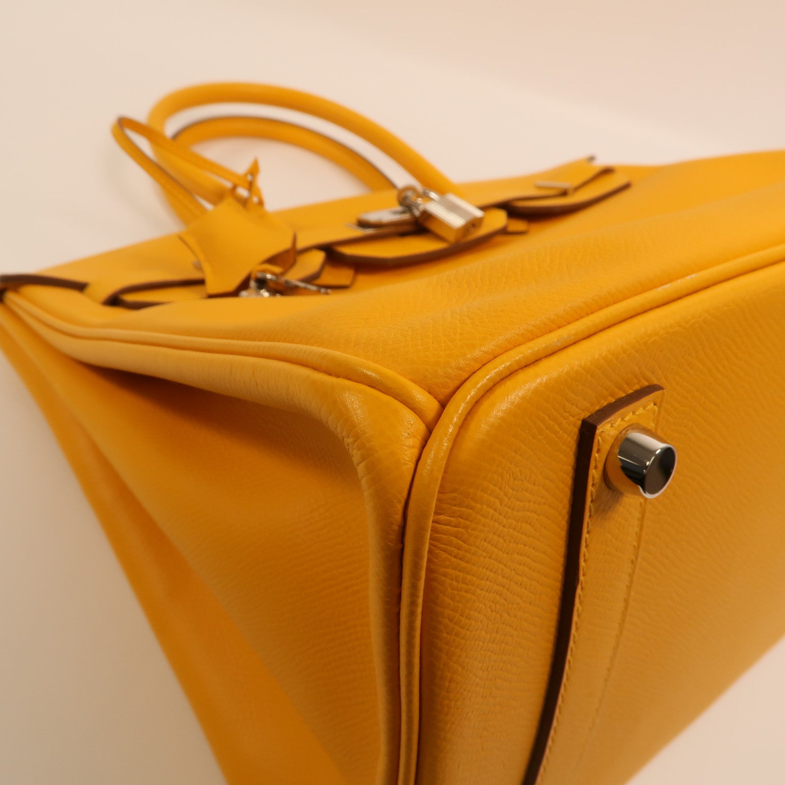 HERMES Epsom皮革Birkin 35銀扣手挽袋Jaune Ambre
