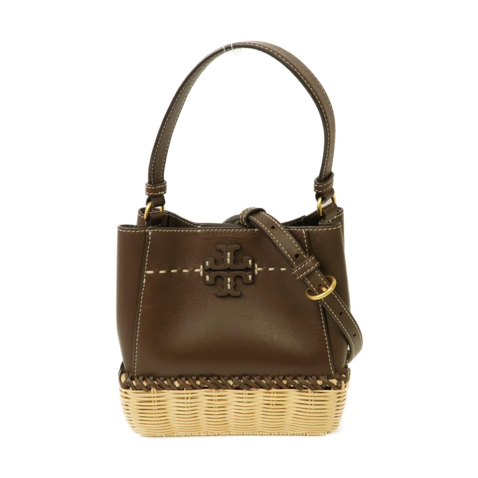Tory Burch 牛皮皮革Shoulder Bag金扣手挽肩背兩用袋啡色