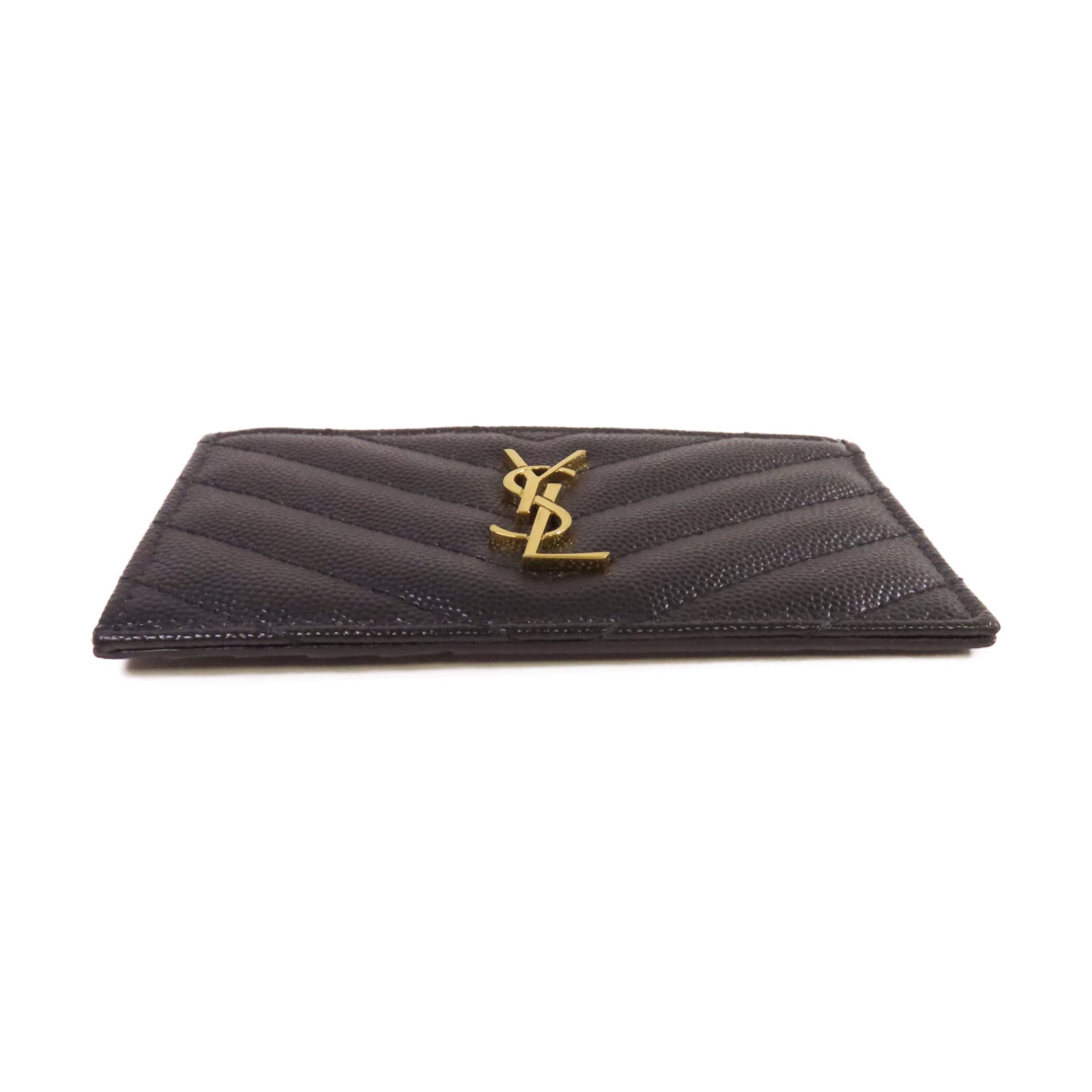 SAINT LAURENT 斜紋牛皮皮革Card Case金扣卡片套黑色
