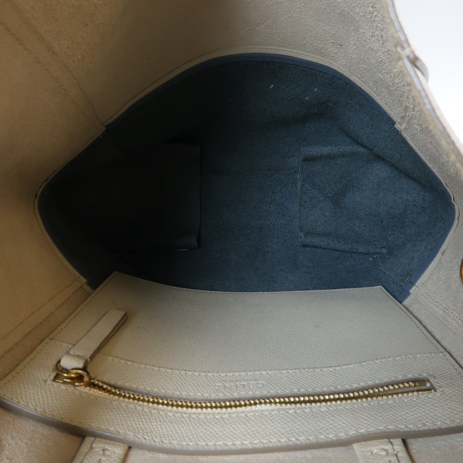 CELINE **【激減優惠】牛皮皮革Cabas 2 Way Shoulder Bag金扣手挽肩背兩用袋白色/藍色