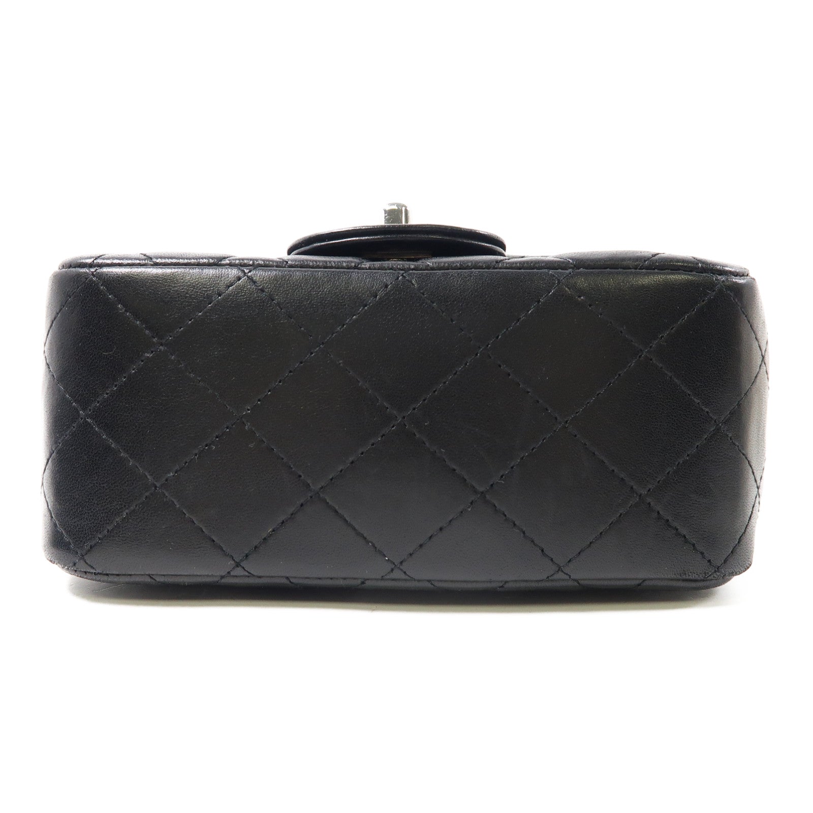 CHANEL 菱格羊皮皮革Mini Classic 17銀扣肩背袋黑色