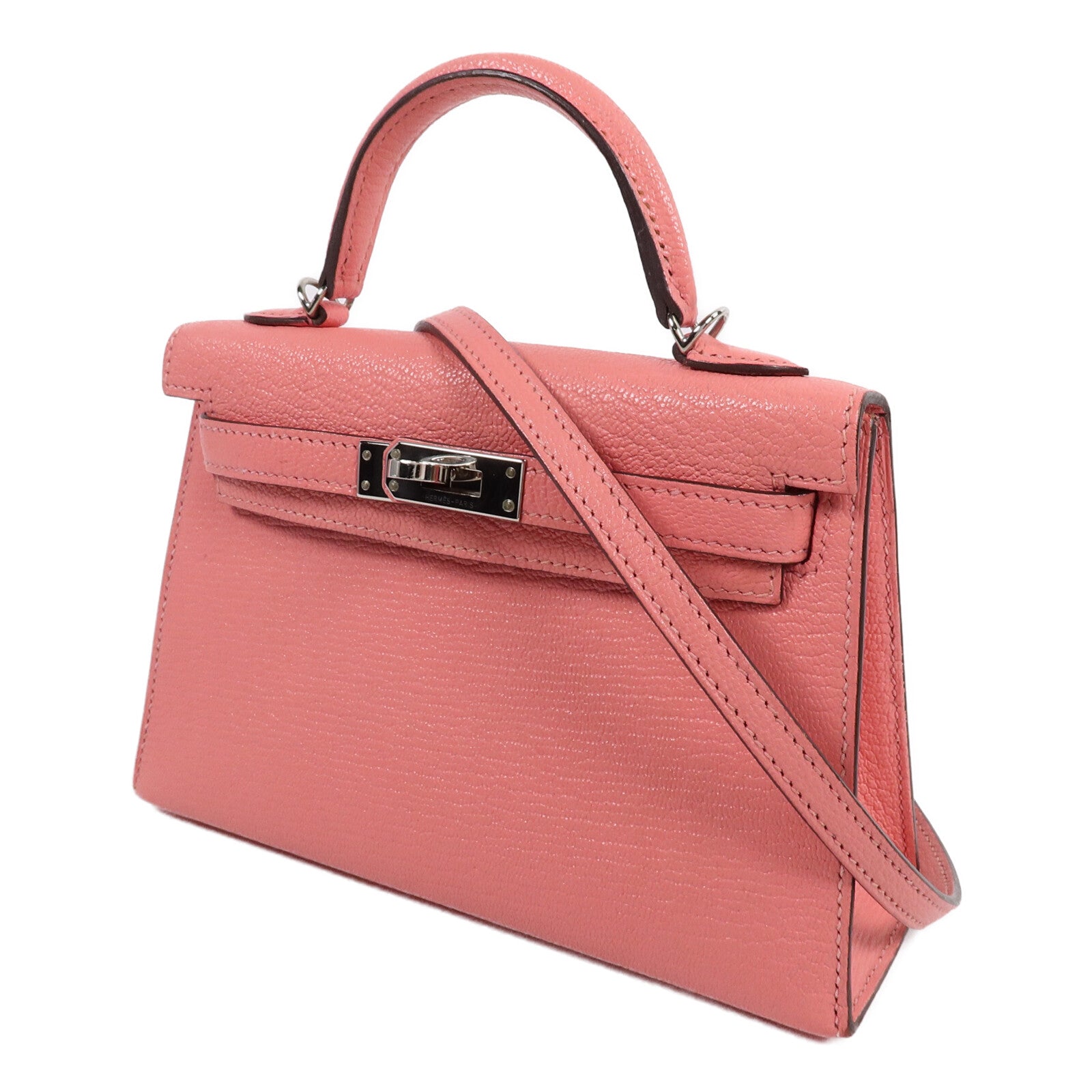 HERMES Chevre皮革Mini Kelly II手挽肩背兩用袋Rose Azalee