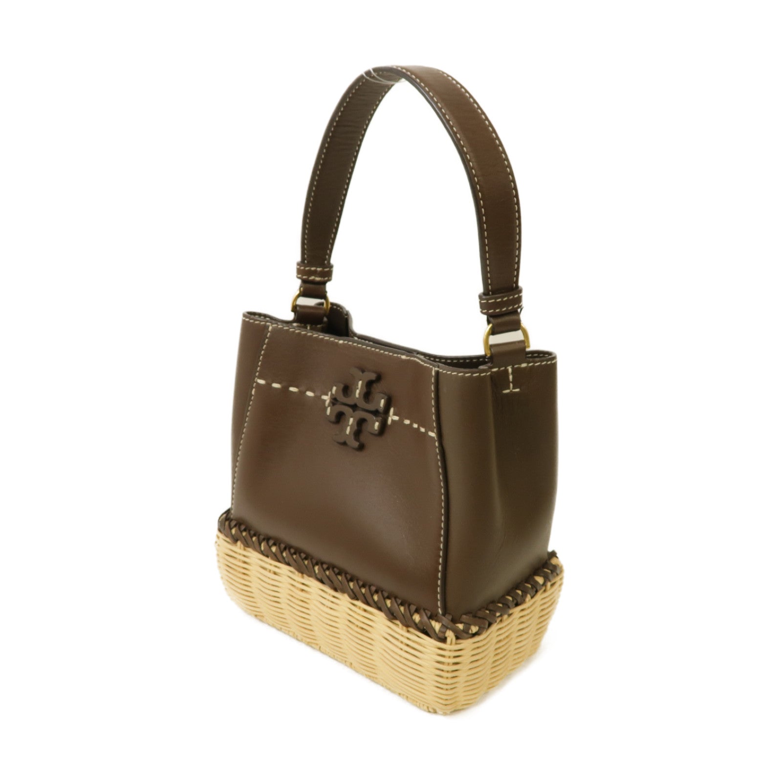 Tory Burch 牛皮皮革Shoulder Bag金扣手挽肩背兩用袋啡色