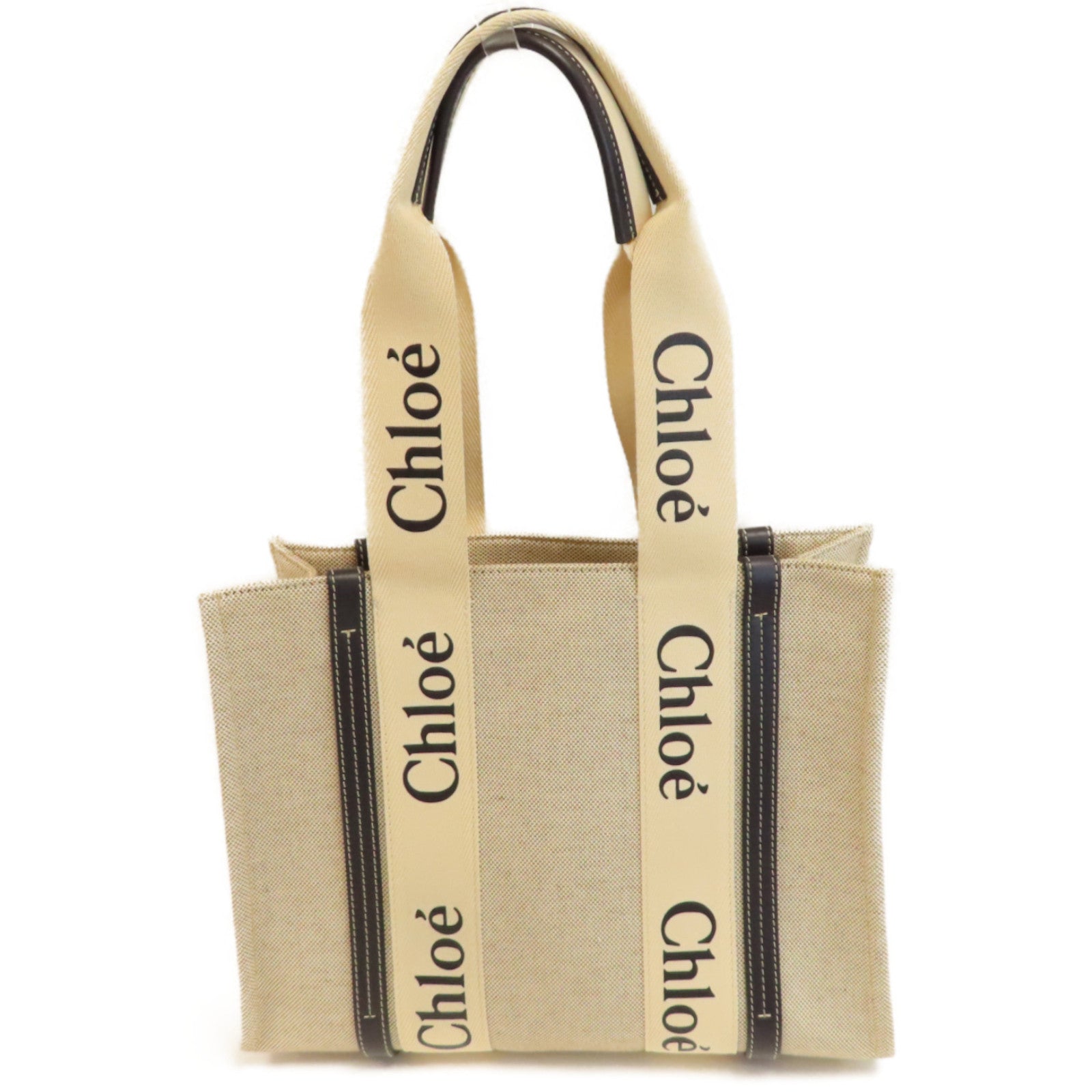 Chloe (PRICE DOWN) Woody Tote Bag Canvas Beige Navy Blue