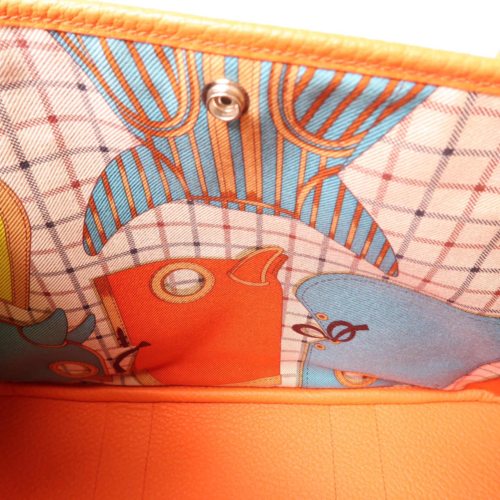HERMES Negonda皮革Garden Party PM銀扣手挽袋Orange/橙色