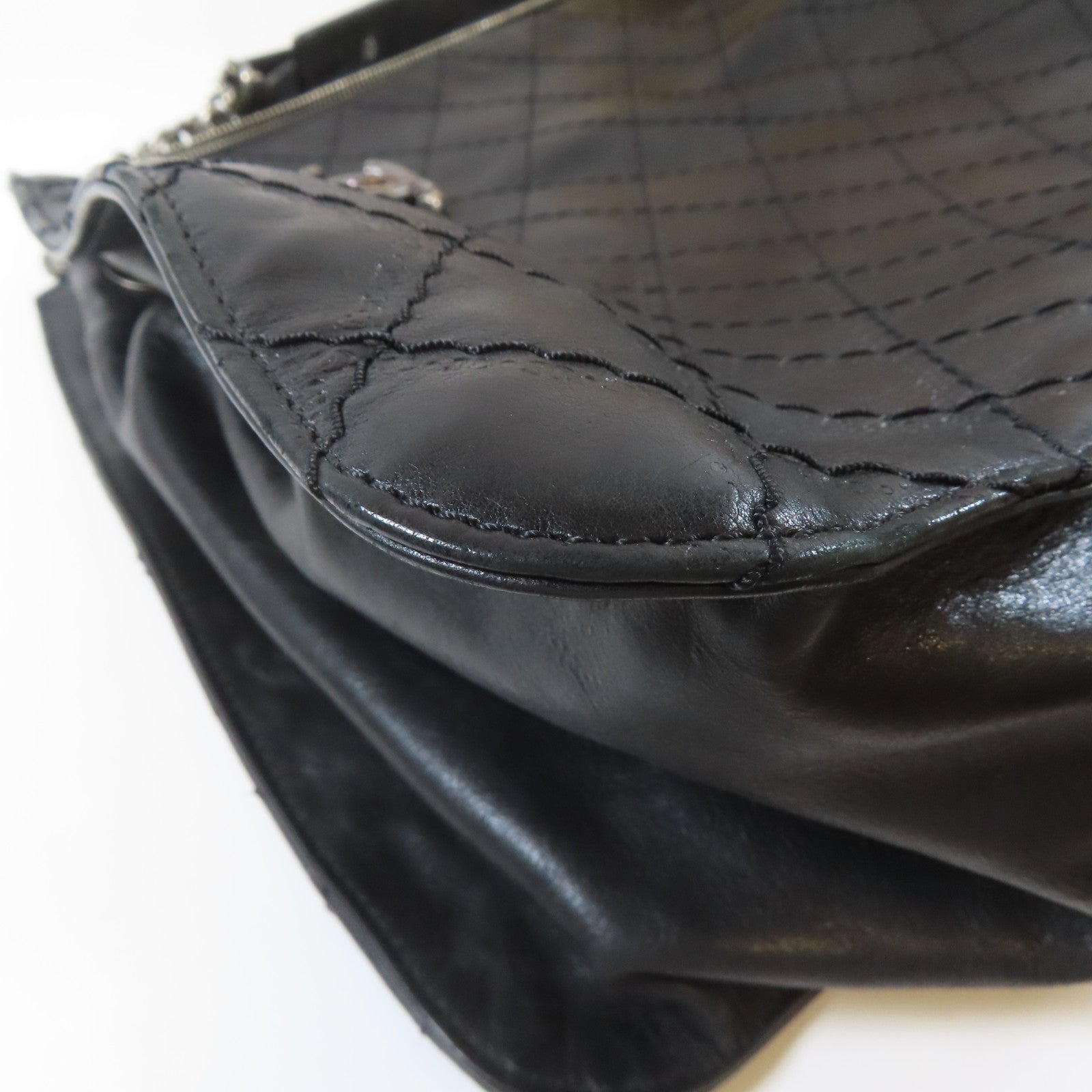 CHANEL 菱格牛皮皮革Shoulder Bag鏈帶肩背袋黑色