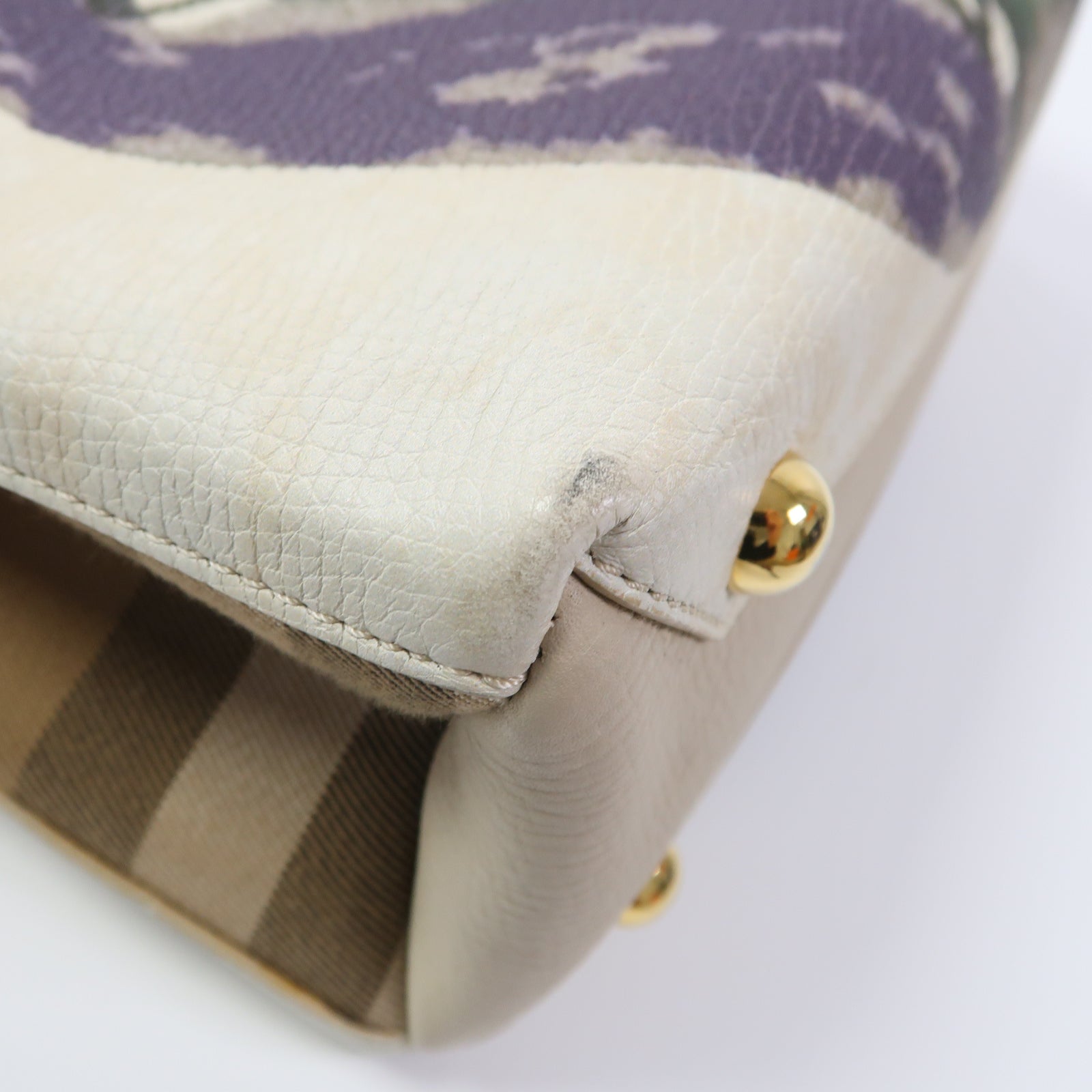 BURBERRY 牛皮皮革Shoulder Bag金扣手挽肩背兩用袋白色