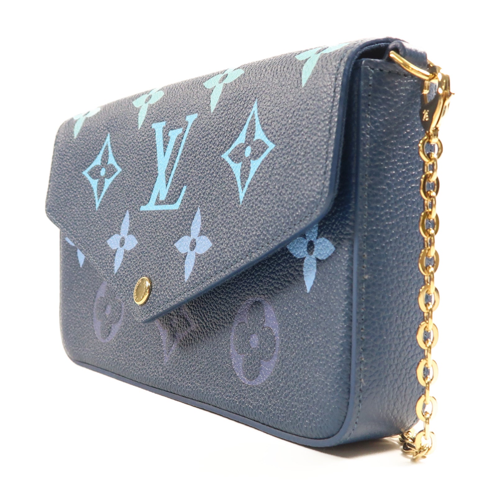 LOUIS VUITTON Monogram Empreinte Felicie Pochette金扣鏈帶肩背袋藍色