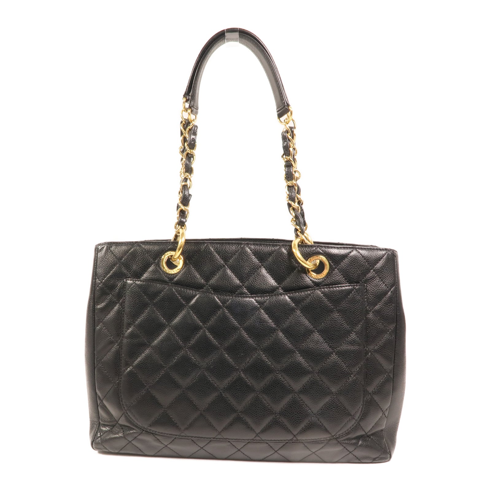 CHANEL 牛皮皮革GST Grand Shopping Tote Bag金扣鏈帶肩背袋