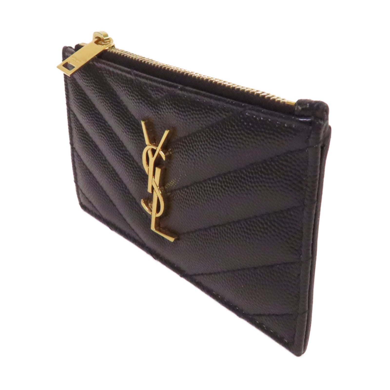 SAINT LAURENT 斜紋牛皮皮革Card Case金扣卡片套黑色