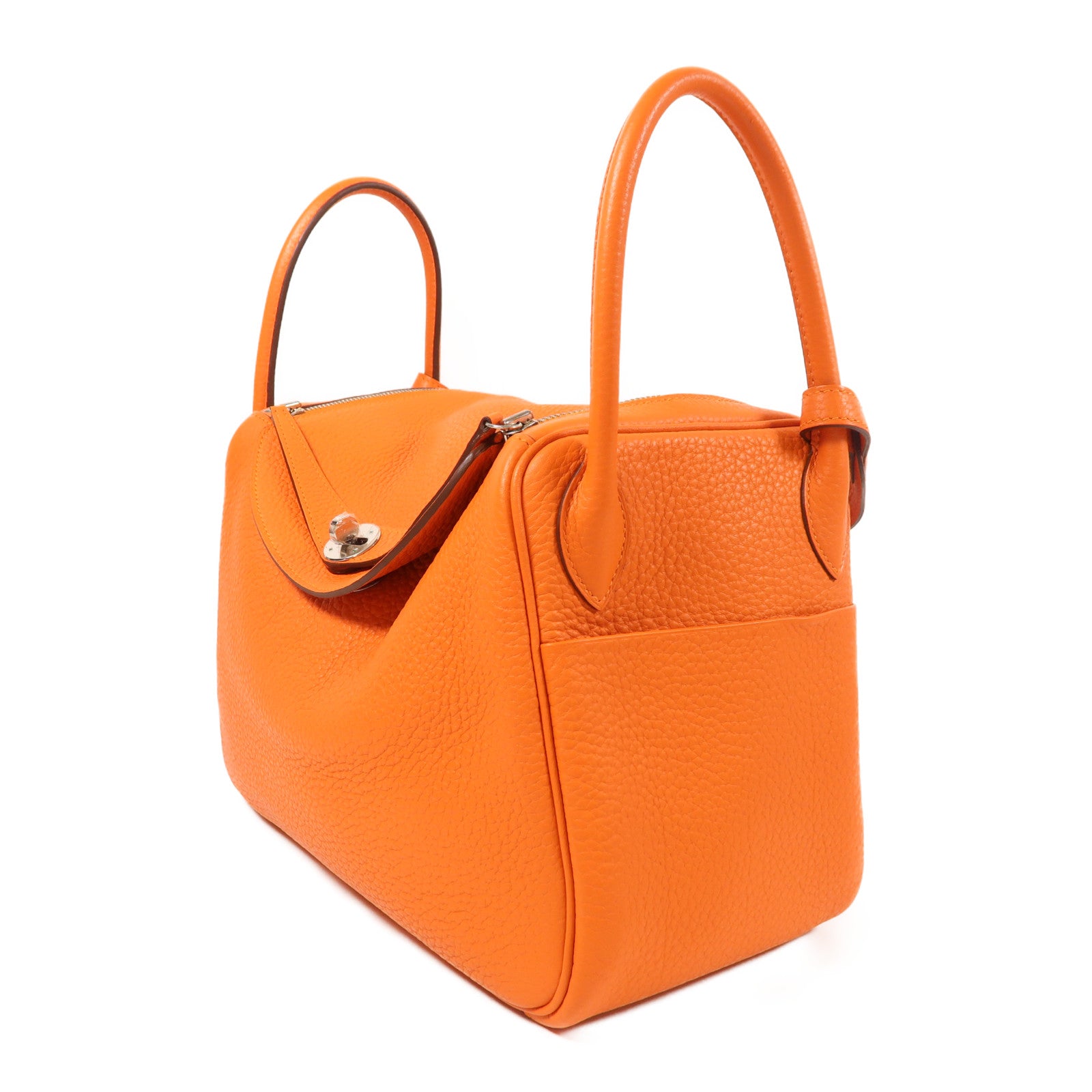 HERMES Clemence皮革Lindy 30銀扣手挽肩背兩用袋Orange