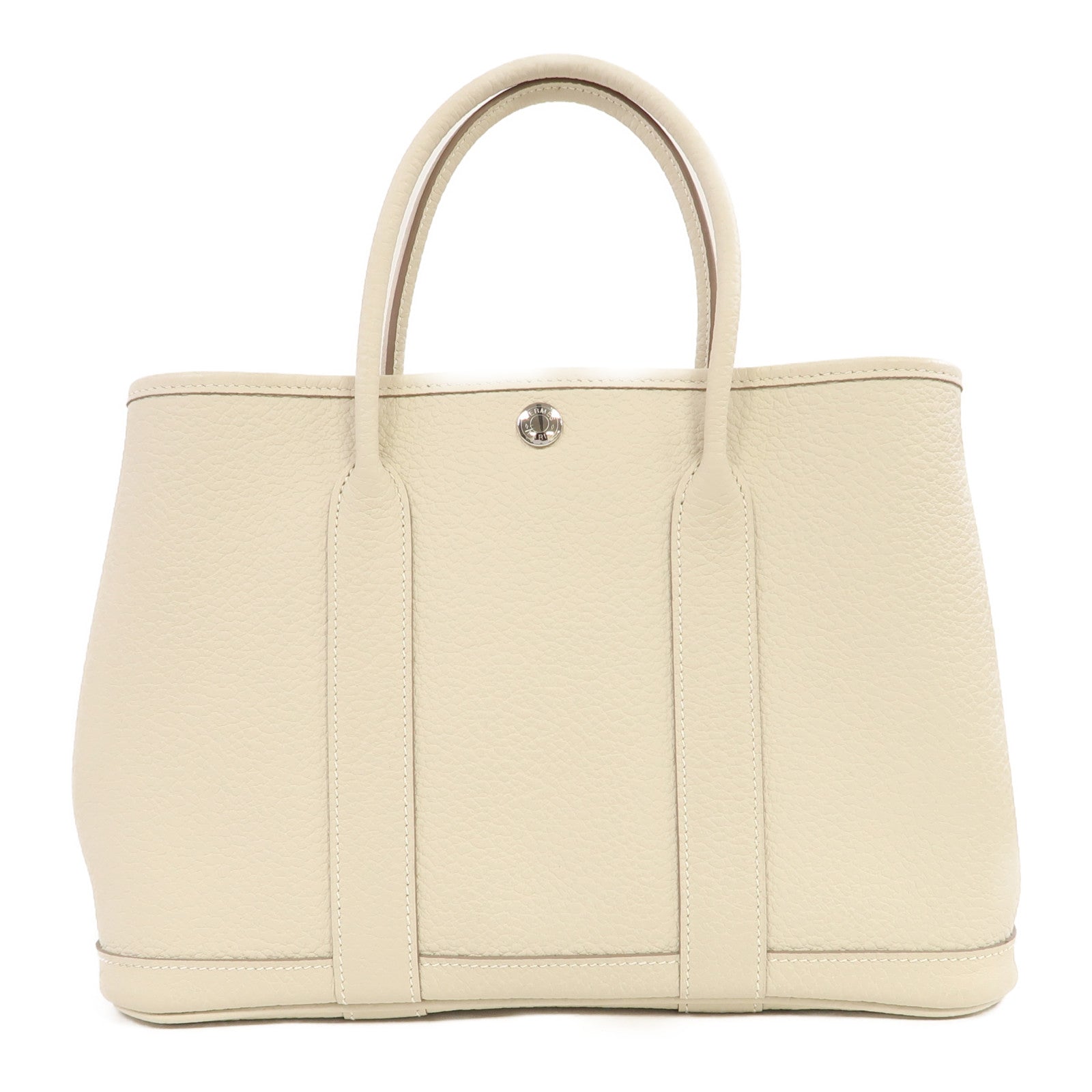 HERMES Country皮革Garden Party TPM銀扣手挽袋奶油白色