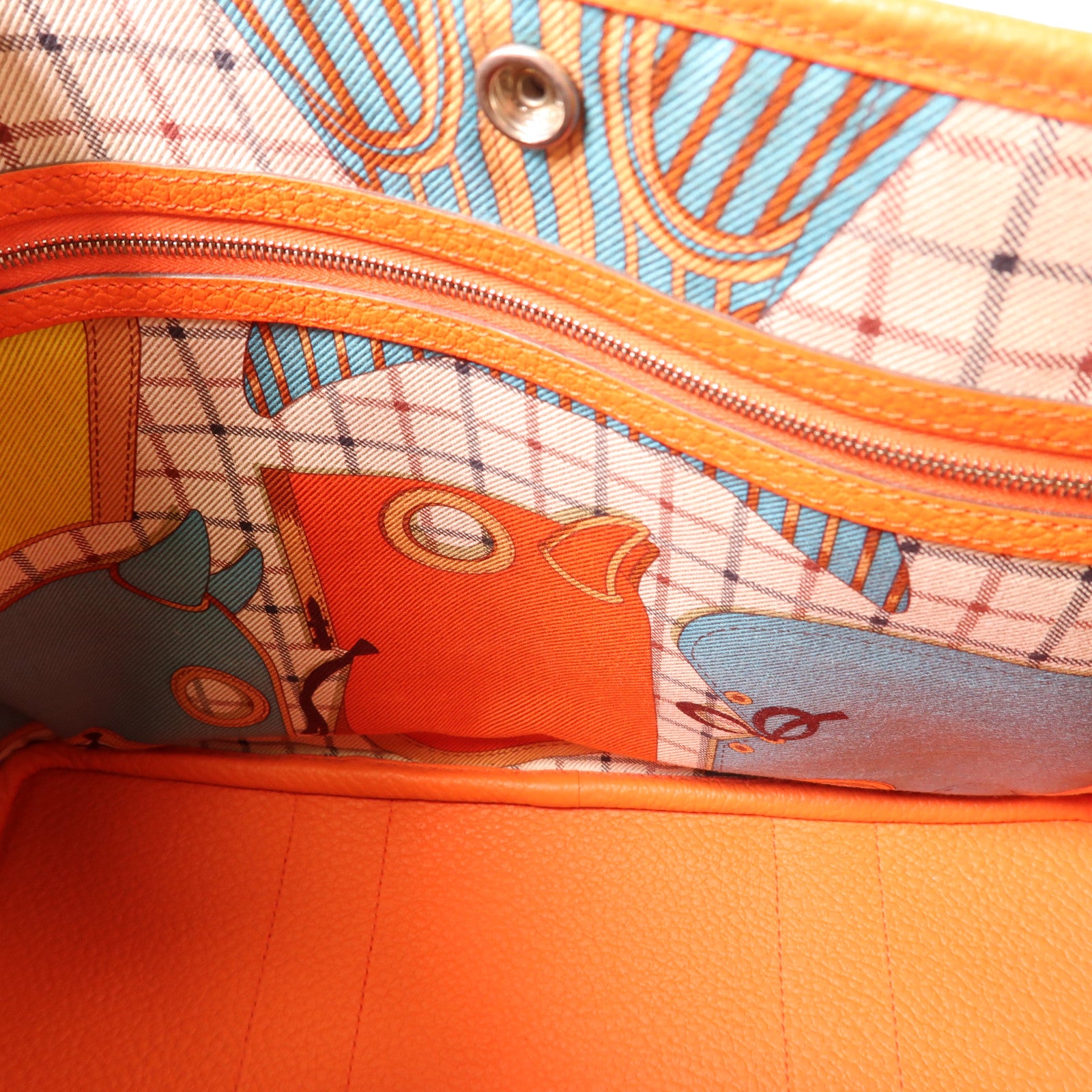 HERMES Negonda皮革Garden Party PM銀扣手挽袋Orange/橙色