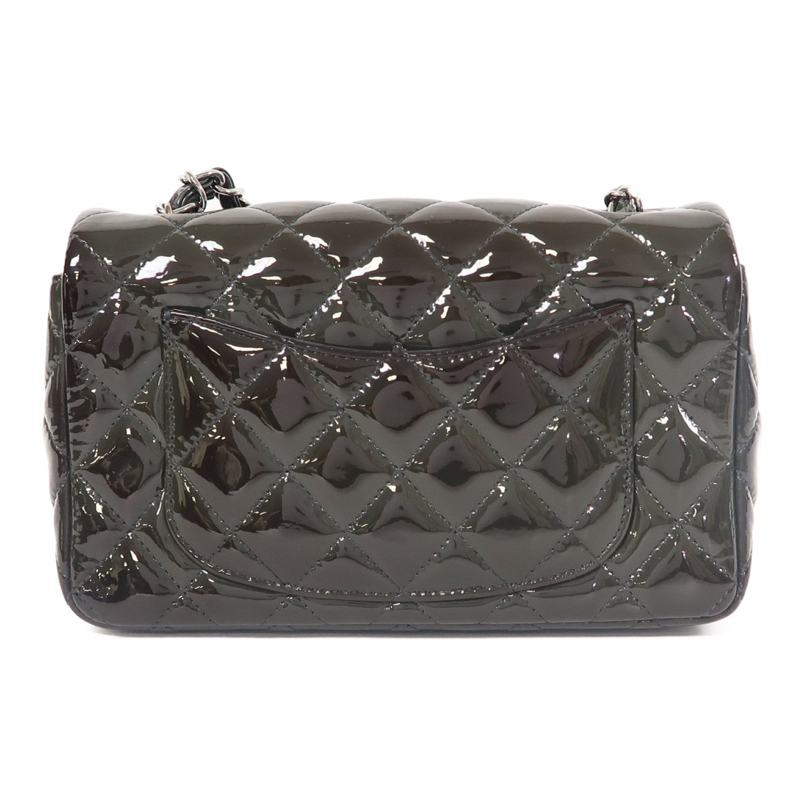CHANEL 菱格漆皮皮革Classic Flap 20銀扣鏈帶肩背袋綠色
