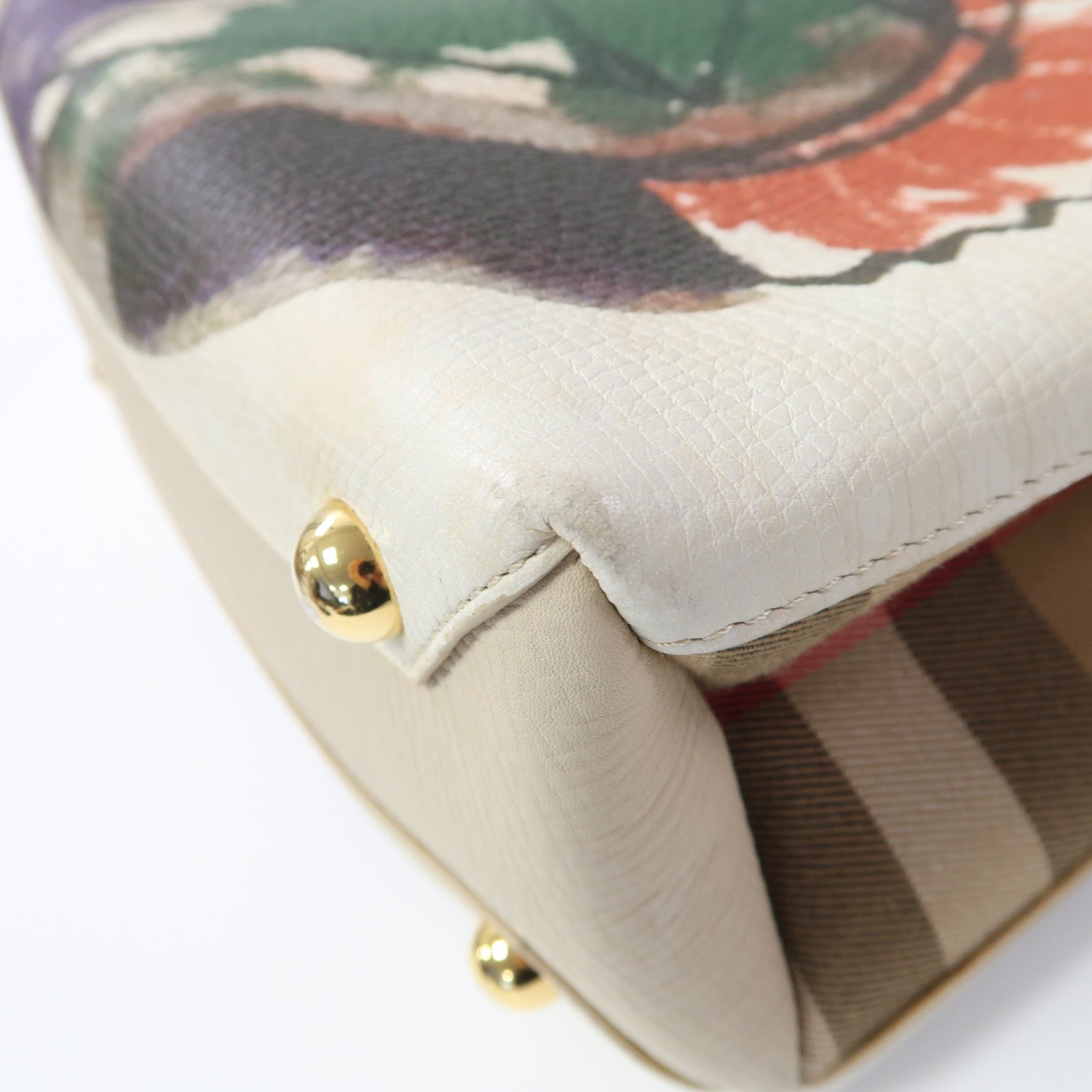 BURBERRY 牛皮皮革Shoulder Bag金扣手挽肩背兩用袋白色