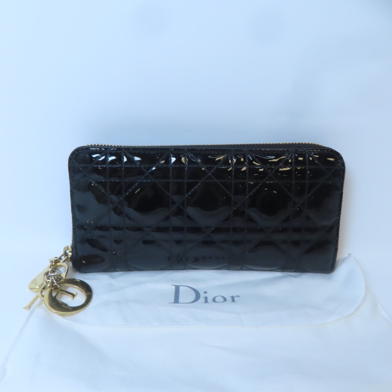 Dior 【激減優惠】漆皮皮革Zipper Long Wallet金扣拉鍊長錢包黑色