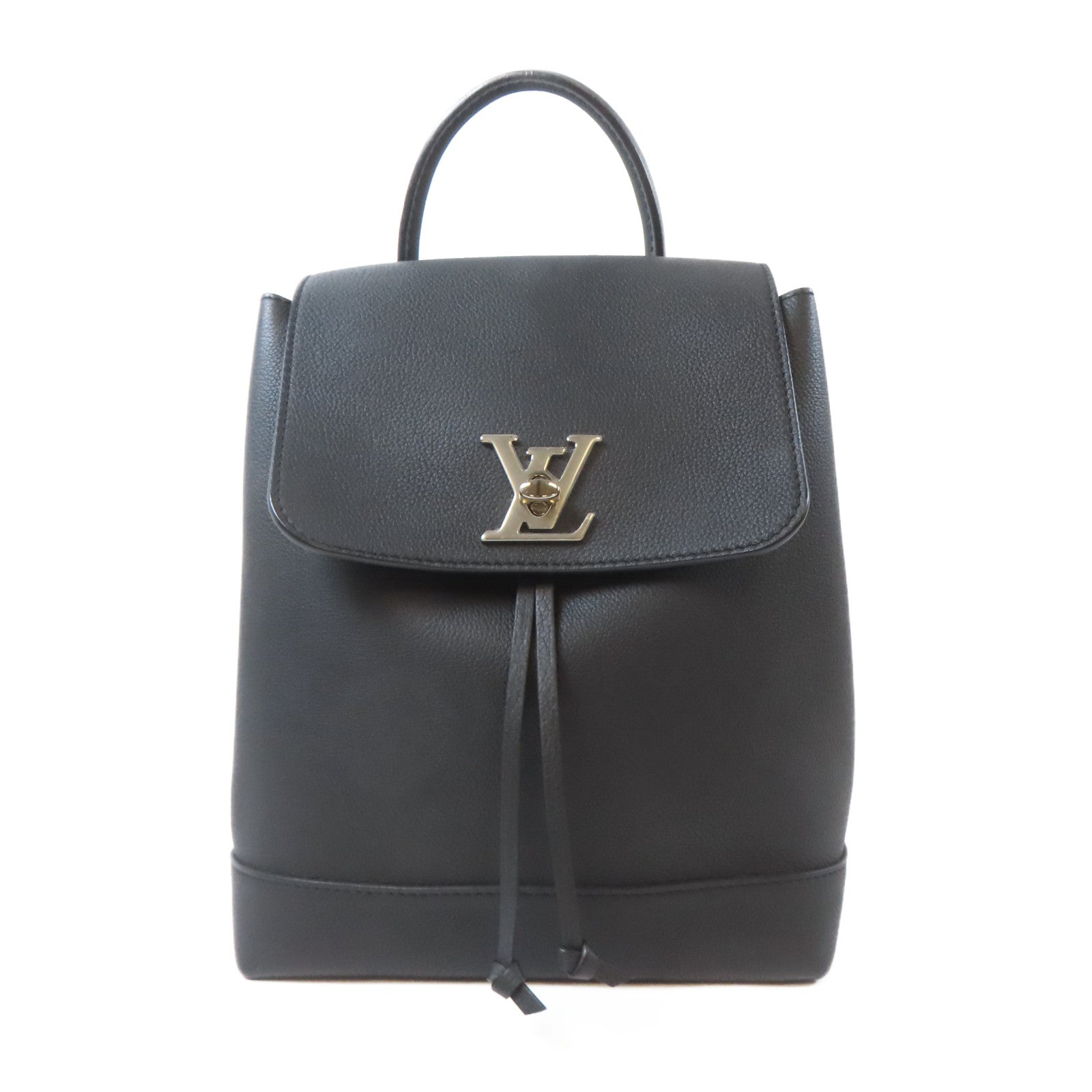 LOUIS VUITTON 牛皮皮革Lockme Backpack銀扣背包黑色