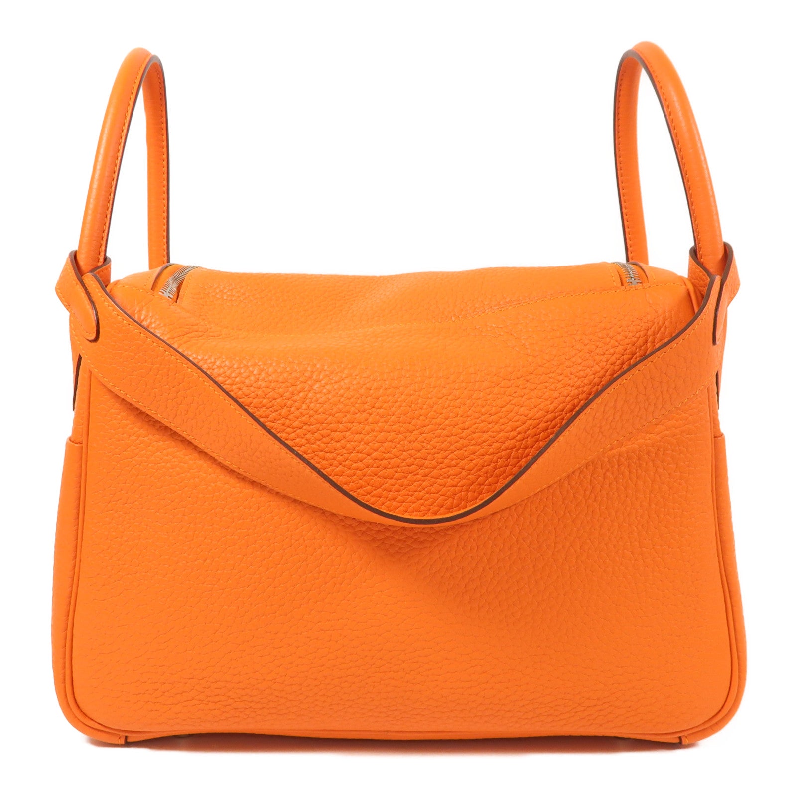 HERMES Clemence皮革Lindy 30銀扣手挽肩背兩用袋Orange