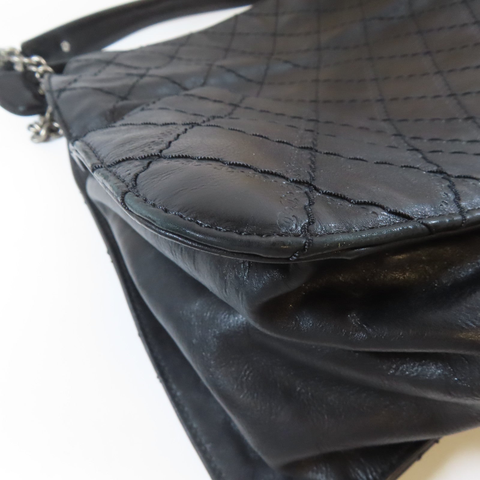 CHANEL 菱格牛皮皮革Shoulder Bag鏈帶肩背袋黑色