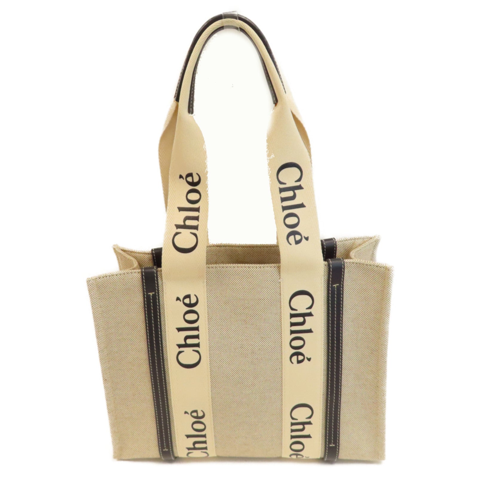 Chloe (PRICE DOWN) Woody Tote Bag Canvas Beige Navy Blue