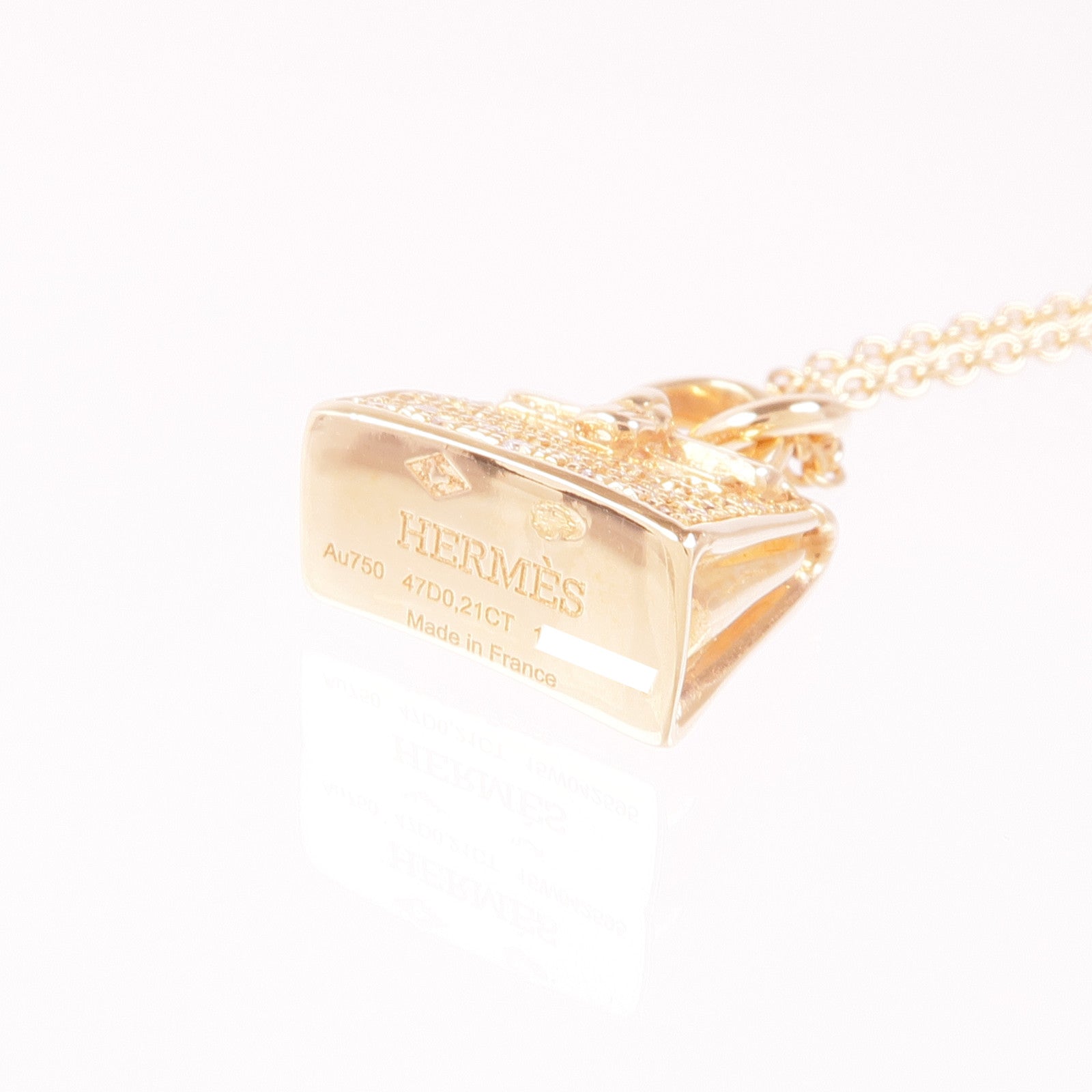 HERMES Kelly Pendant Necklace Diamond 18K Pink Gold