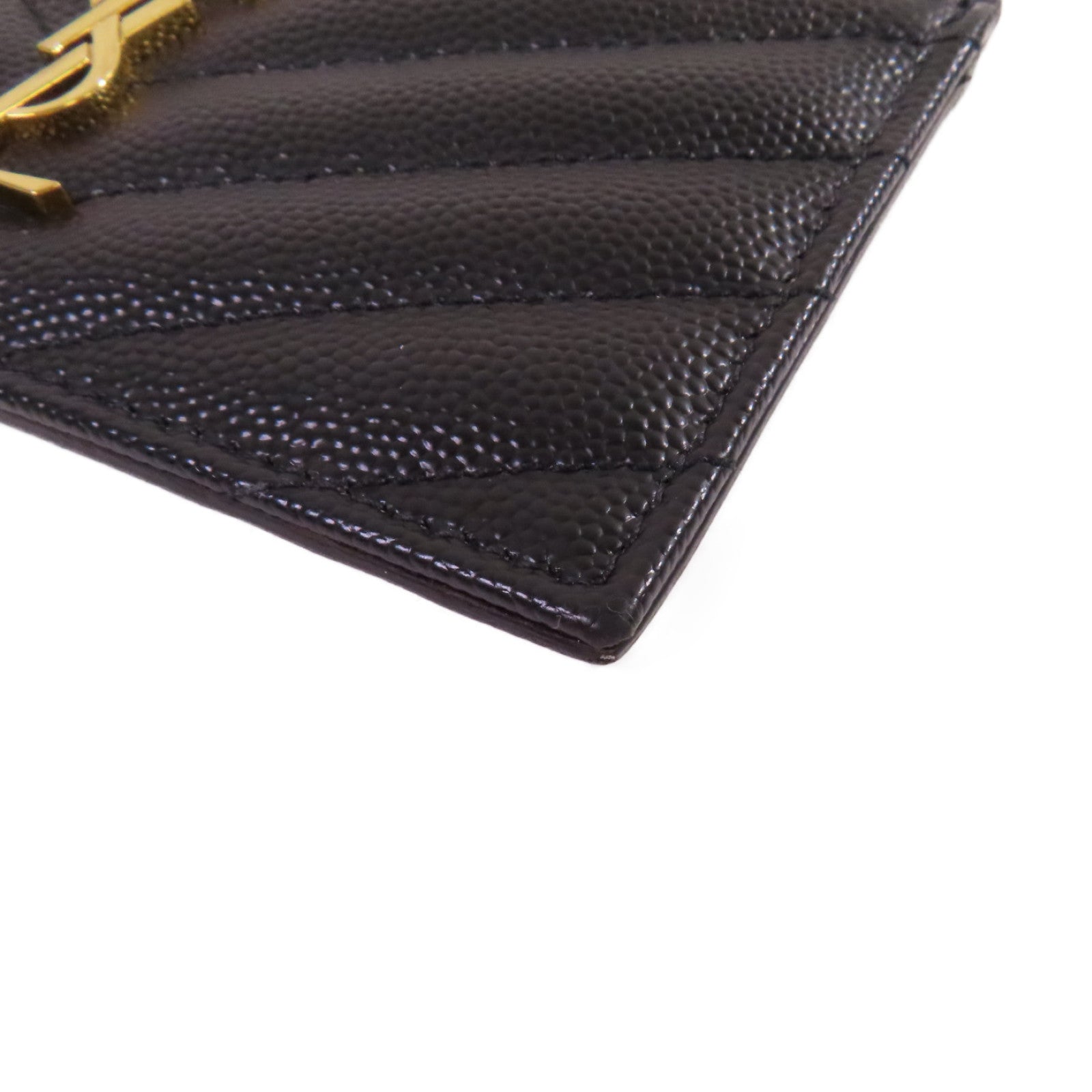 SAINT LAURENT 斜紋牛皮皮革Card Case金扣卡片套黑色