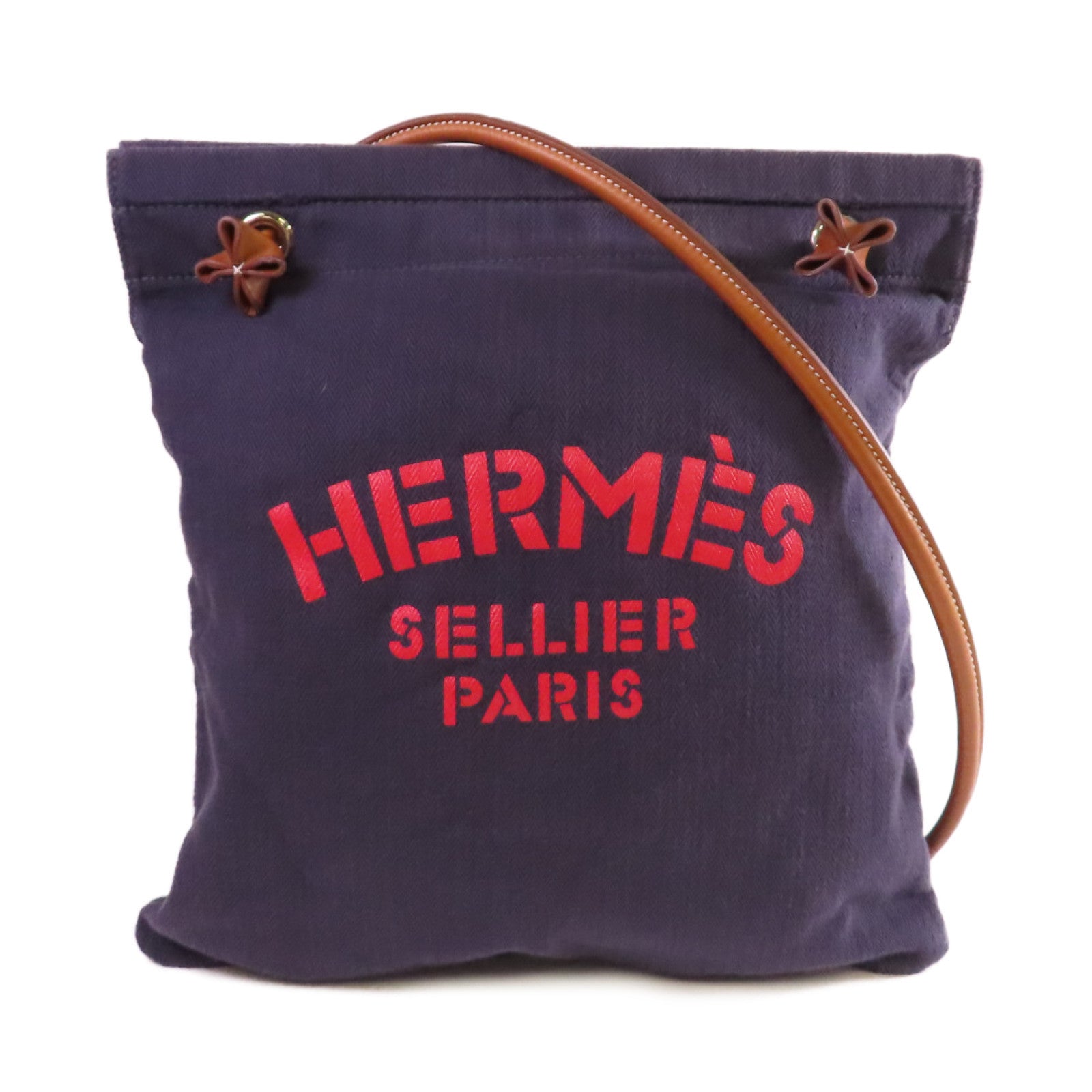 HERMES Toile Chevrons帆布Aline Tote Bag銀扣肩背袋紫色