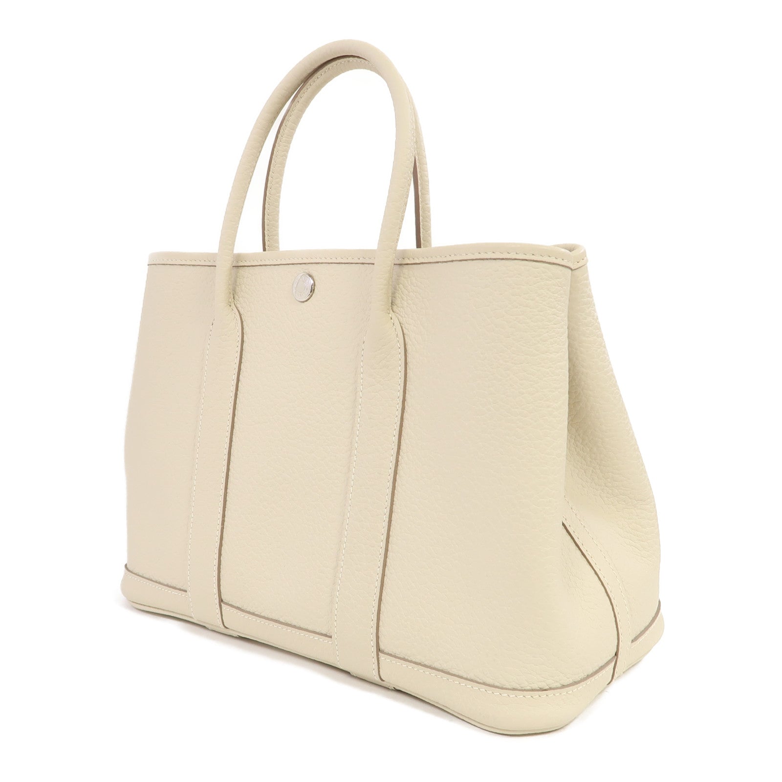 HERMES Country皮革Garden Party TPM銀扣手挽袋奶油白色
