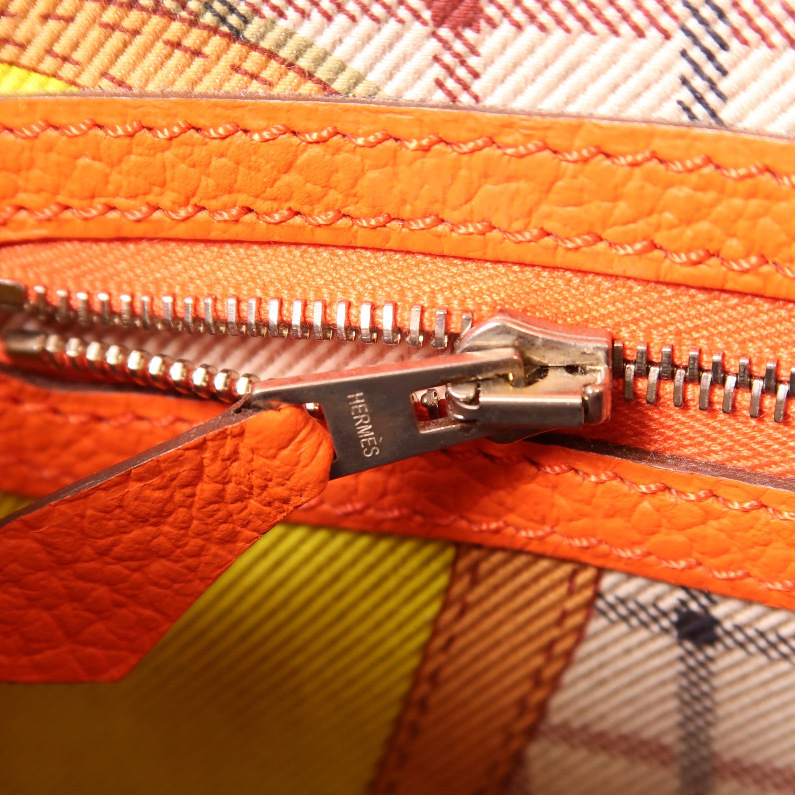 HERMES Negonda皮革Garden Party PM銀扣手挽袋Orange/橙色