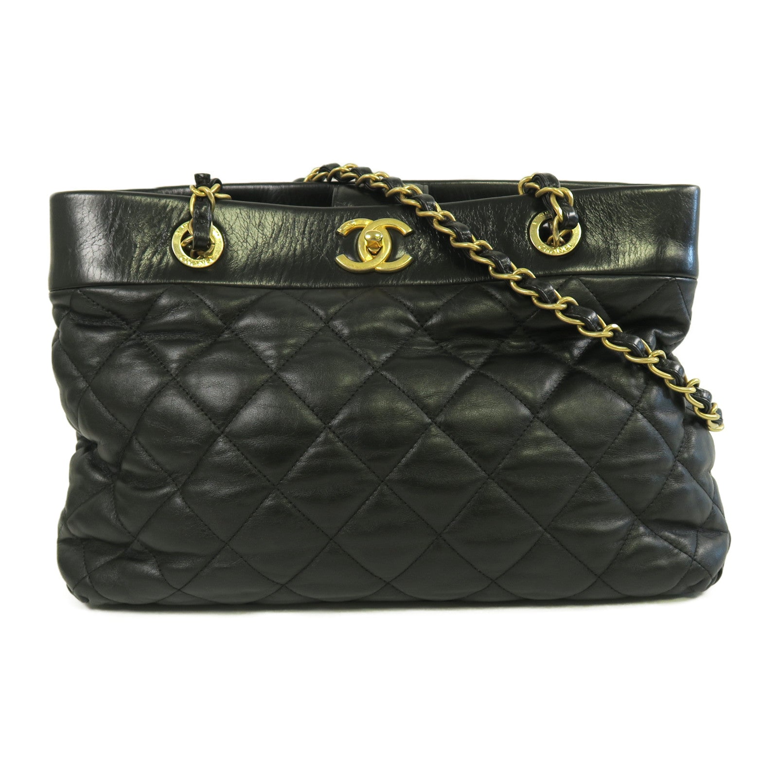 CHANEL 【激減優惠】菱格牛皮皮革Chain Shoulder金扣肩背袋黑色
