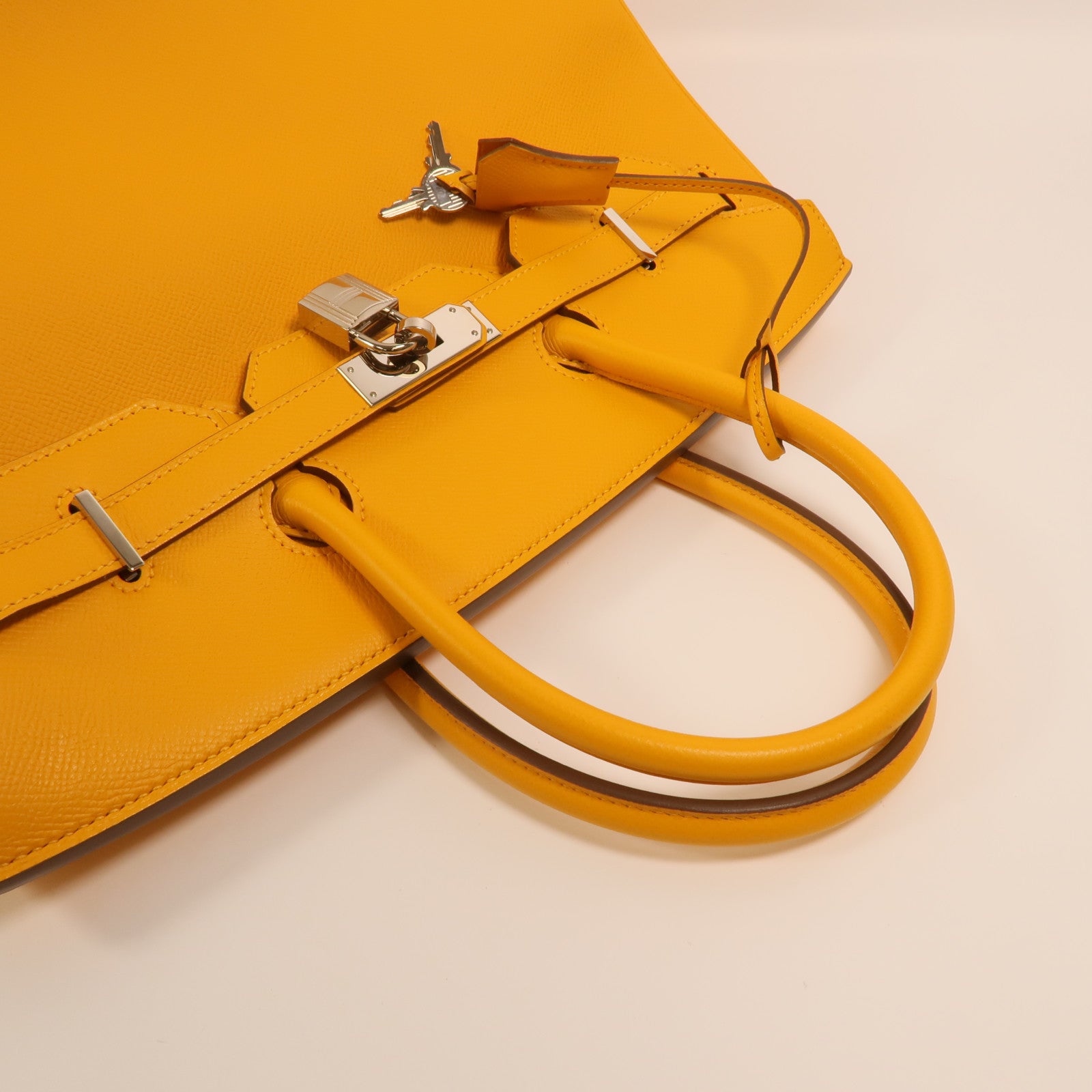 HERMES Epsom皮革Birkin 35銀扣手挽袋Jaune Ambre