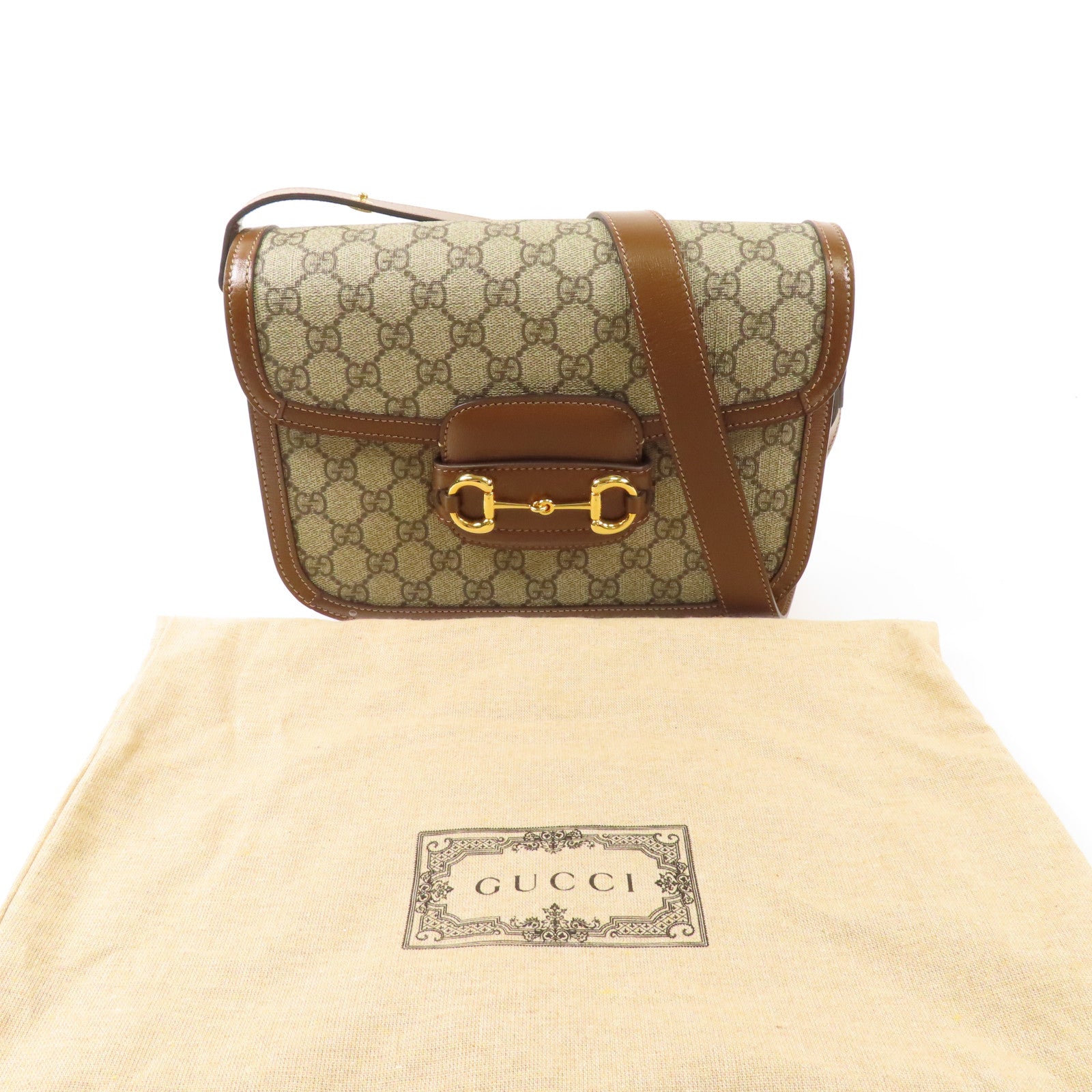 GUCCI GG GHW Shoulder Bag PVC Coated Canvas Calfskin Leather 602204 Brown