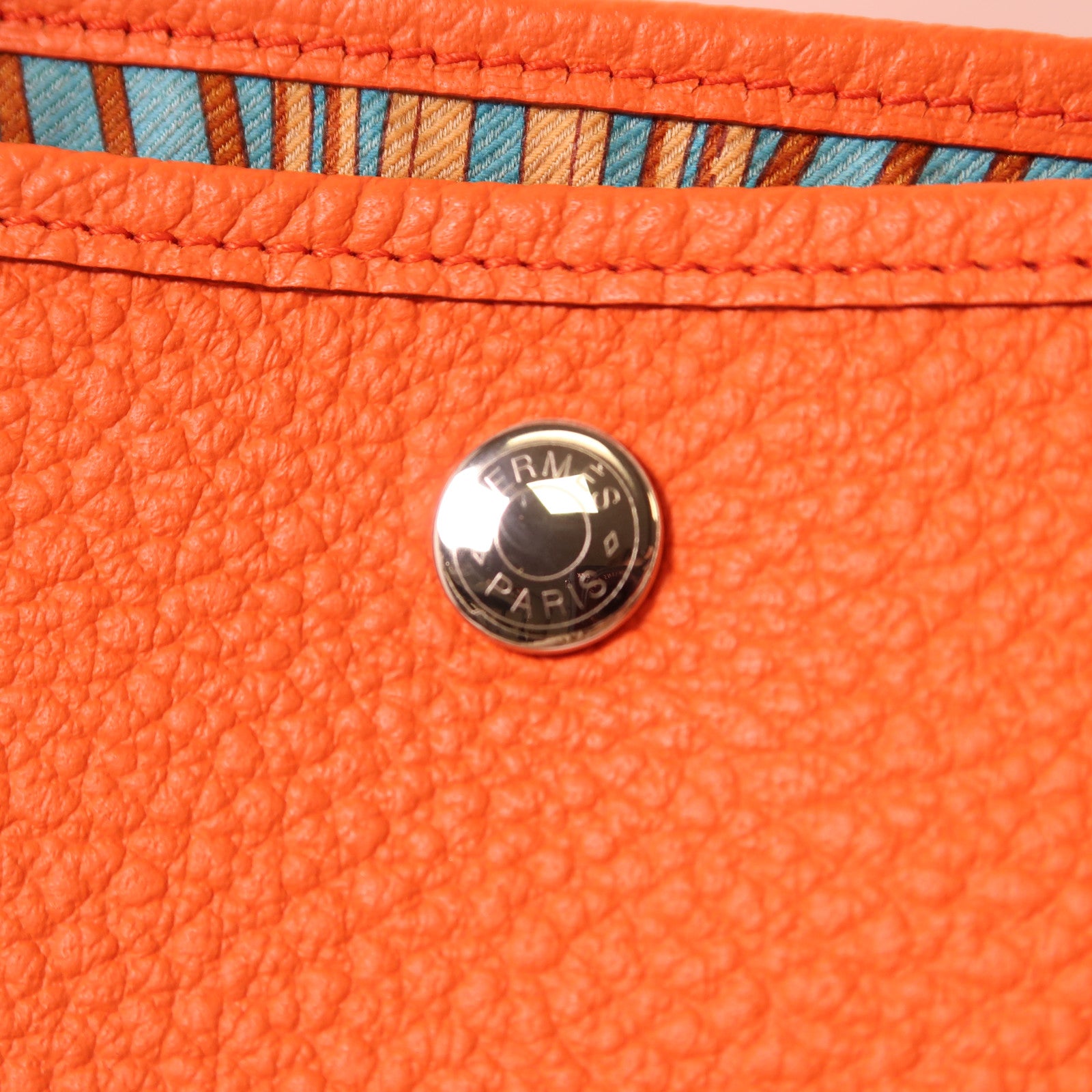 HERMES Negonda皮革Garden Party PM銀扣手挽袋Orange/橙色