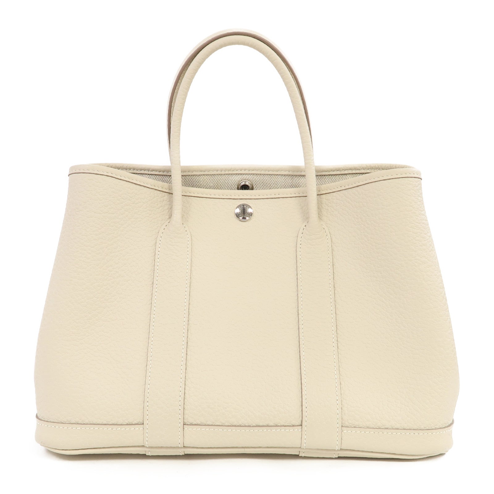 HERMES Country皮革Garden Party TPM銀扣手挽袋奶油白色