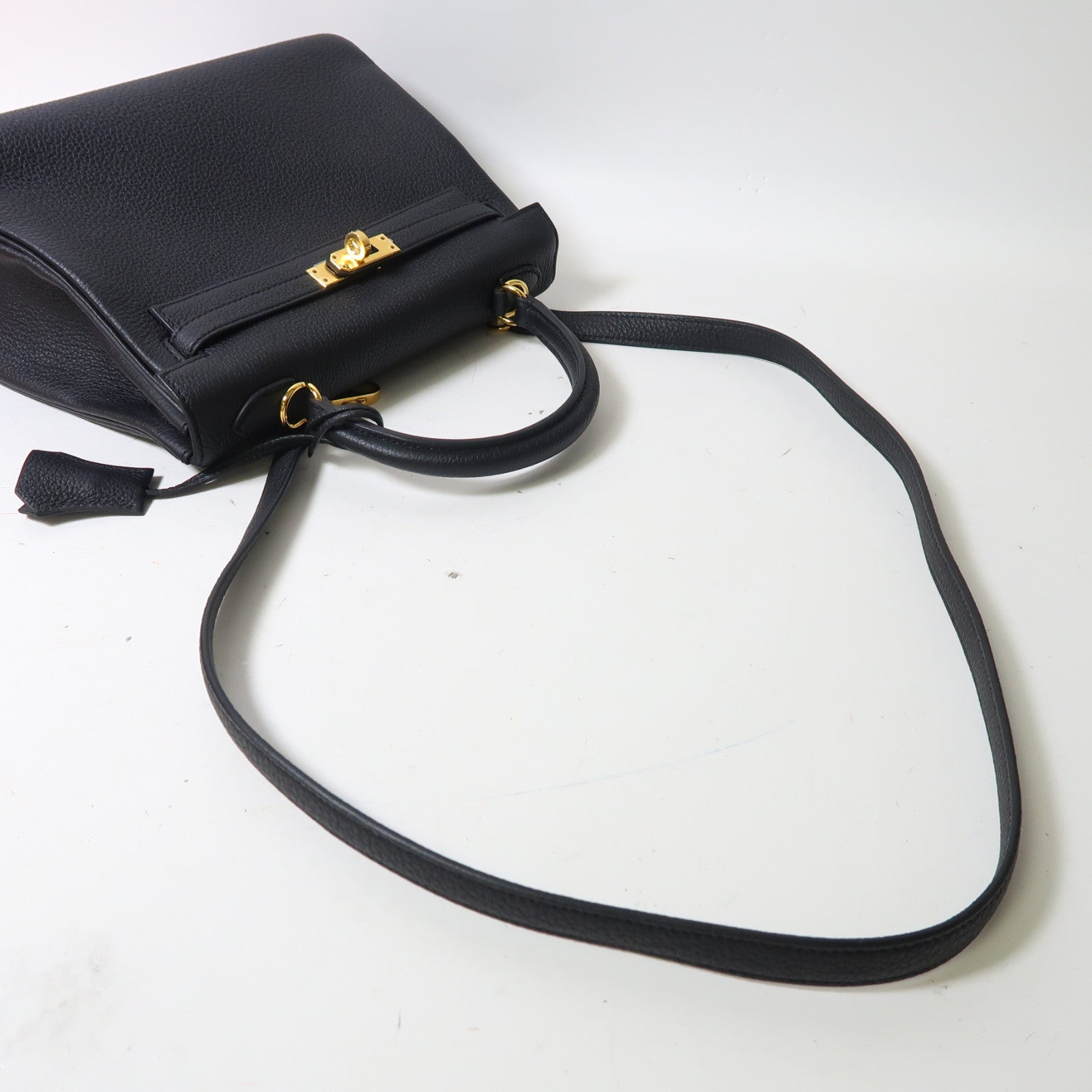 HERMES 【激減優惠】Togo皮革Kelly 25金釦手挽肩背兩用袋黑色