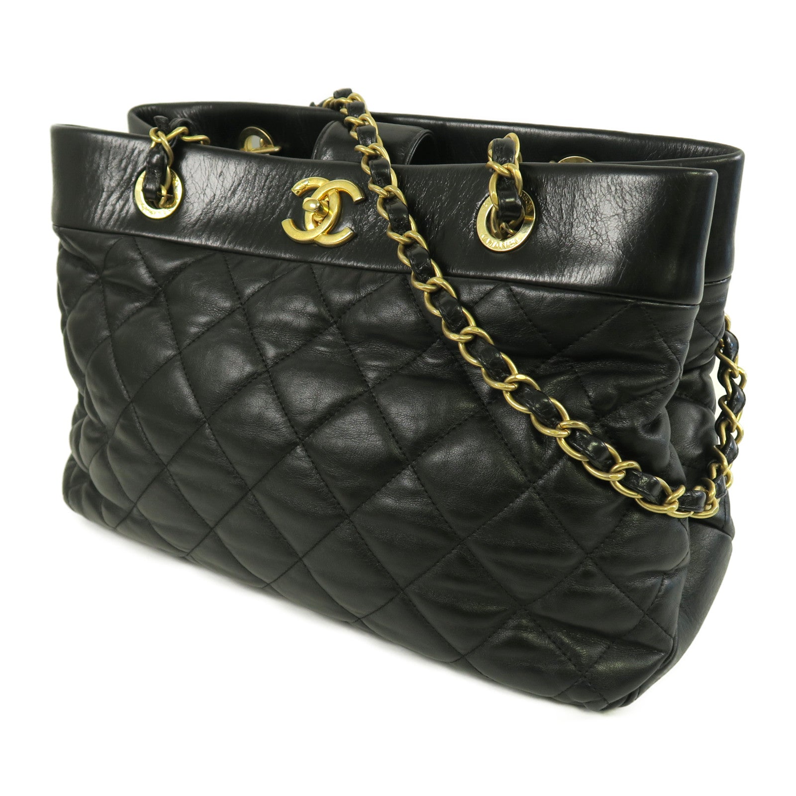 CHANEL 【激減優惠】菱格牛皮皮革Chain Shoulder金扣肩背袋黑色