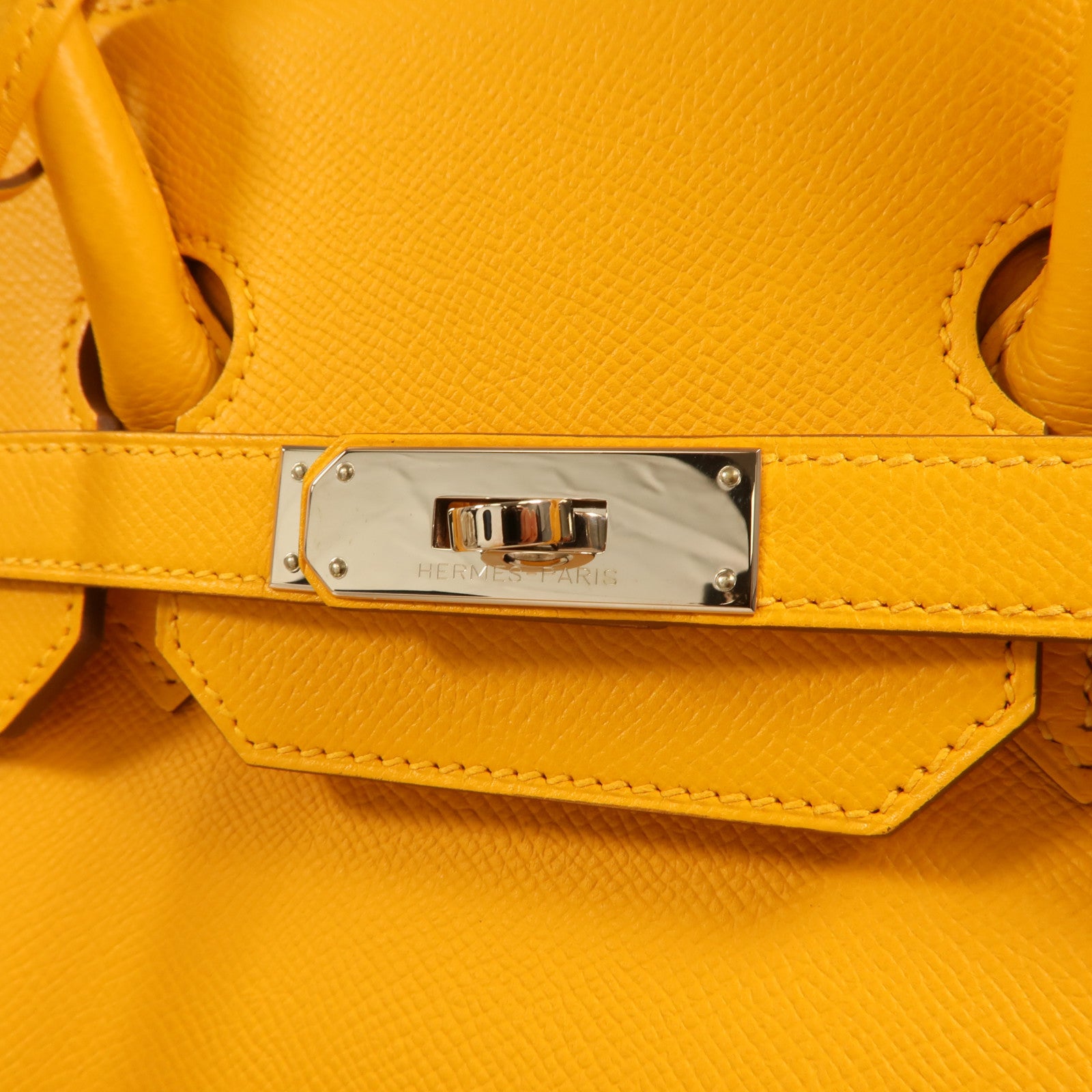HERMES Epsom皮革Birkin 35銀扣手挽袋Jaune Ambre
