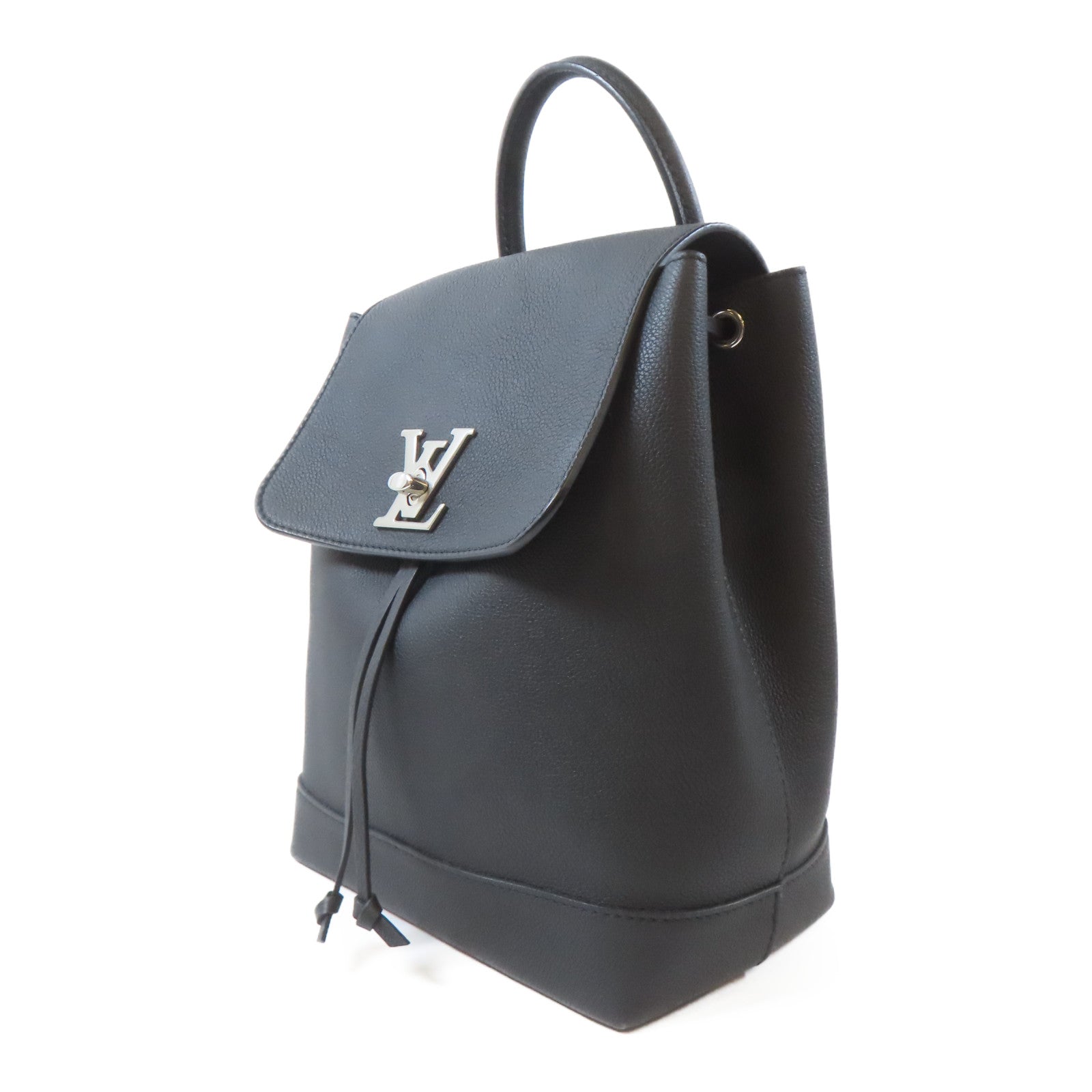 LOUIS VUITTON 牛皮皮革Lockme Backpack銀扣背包黑色