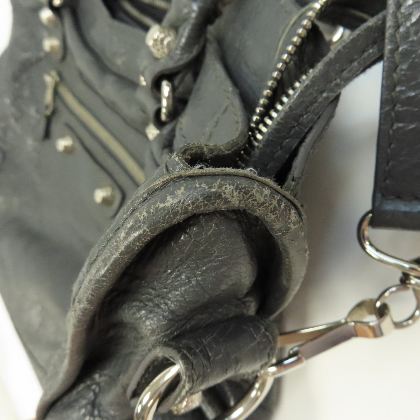 BALENCIAGA 牛皮皮革Giant City Bag銀扣手挽肩背兩用袋灰色