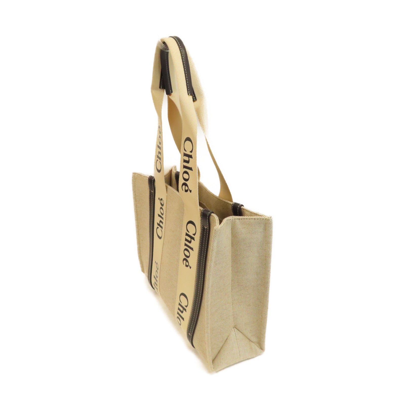 Chloe (PRICE DOWN) Woody Tote Bag Canvas Beige Navy Blue