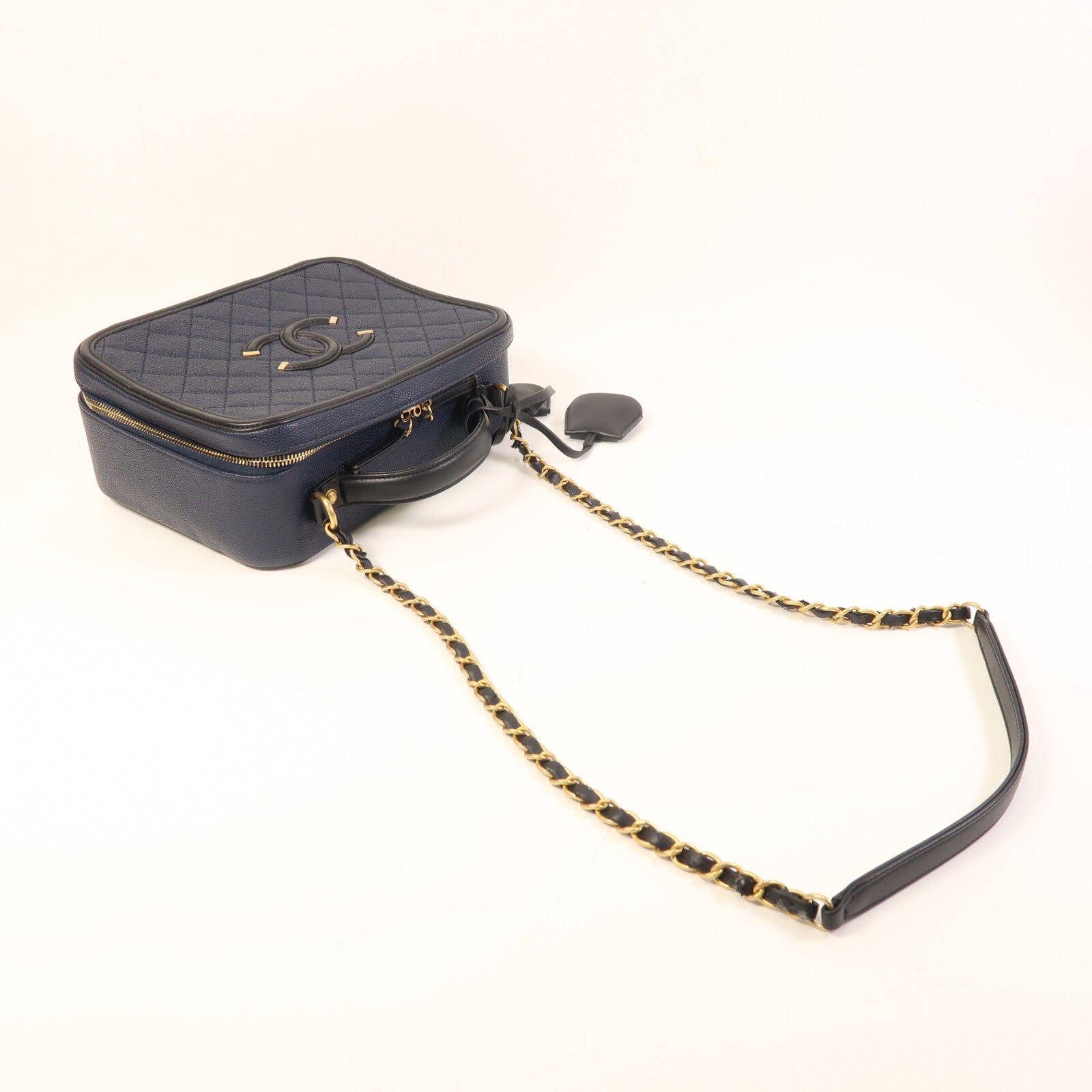 CHANEL 牛皮皮革Filigree Vanity Case金扣手挽肩背兩用袋