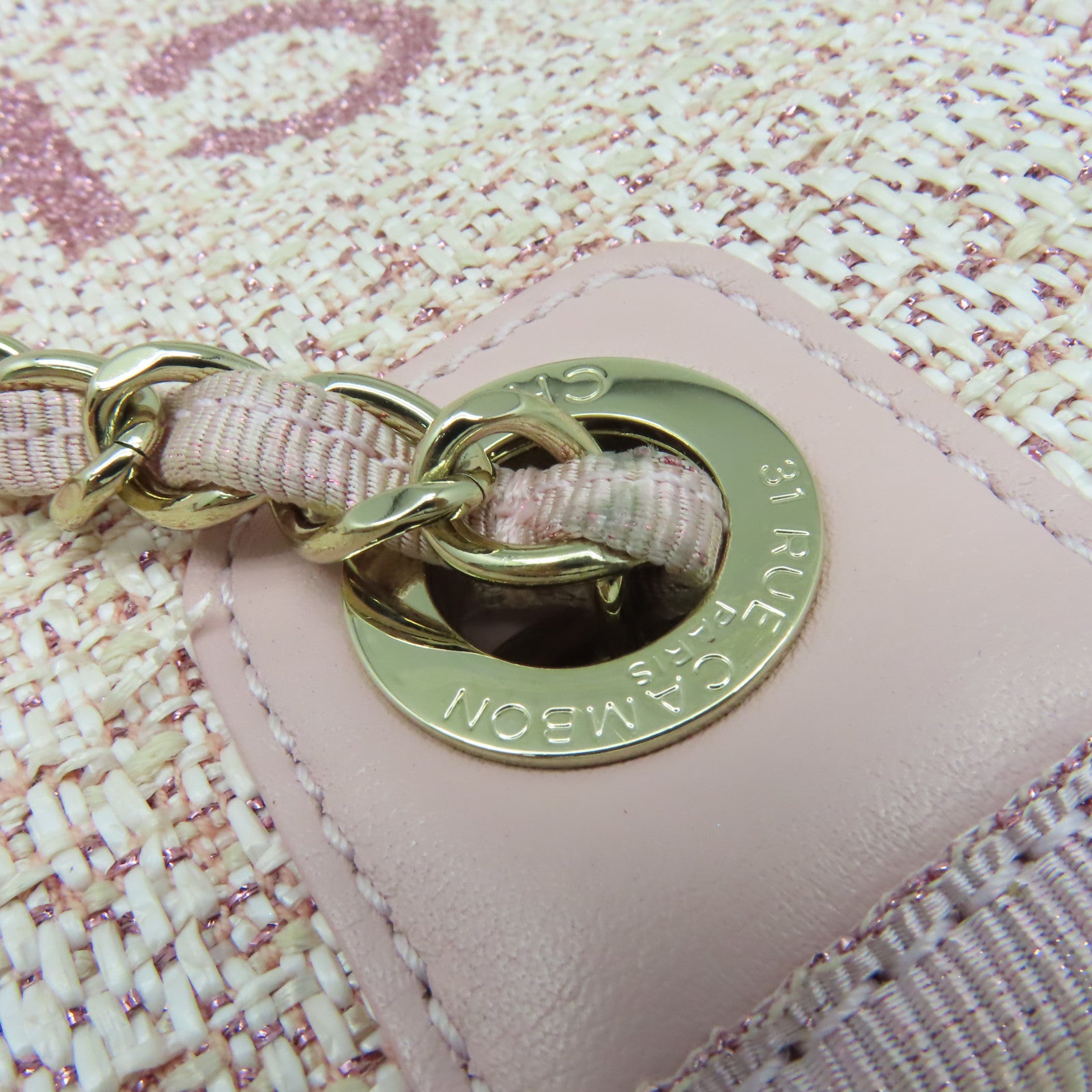 CHANEL 混合纖維Deauville Tote Shoulder Bag金扣鏈帶肩背帶粉紅色