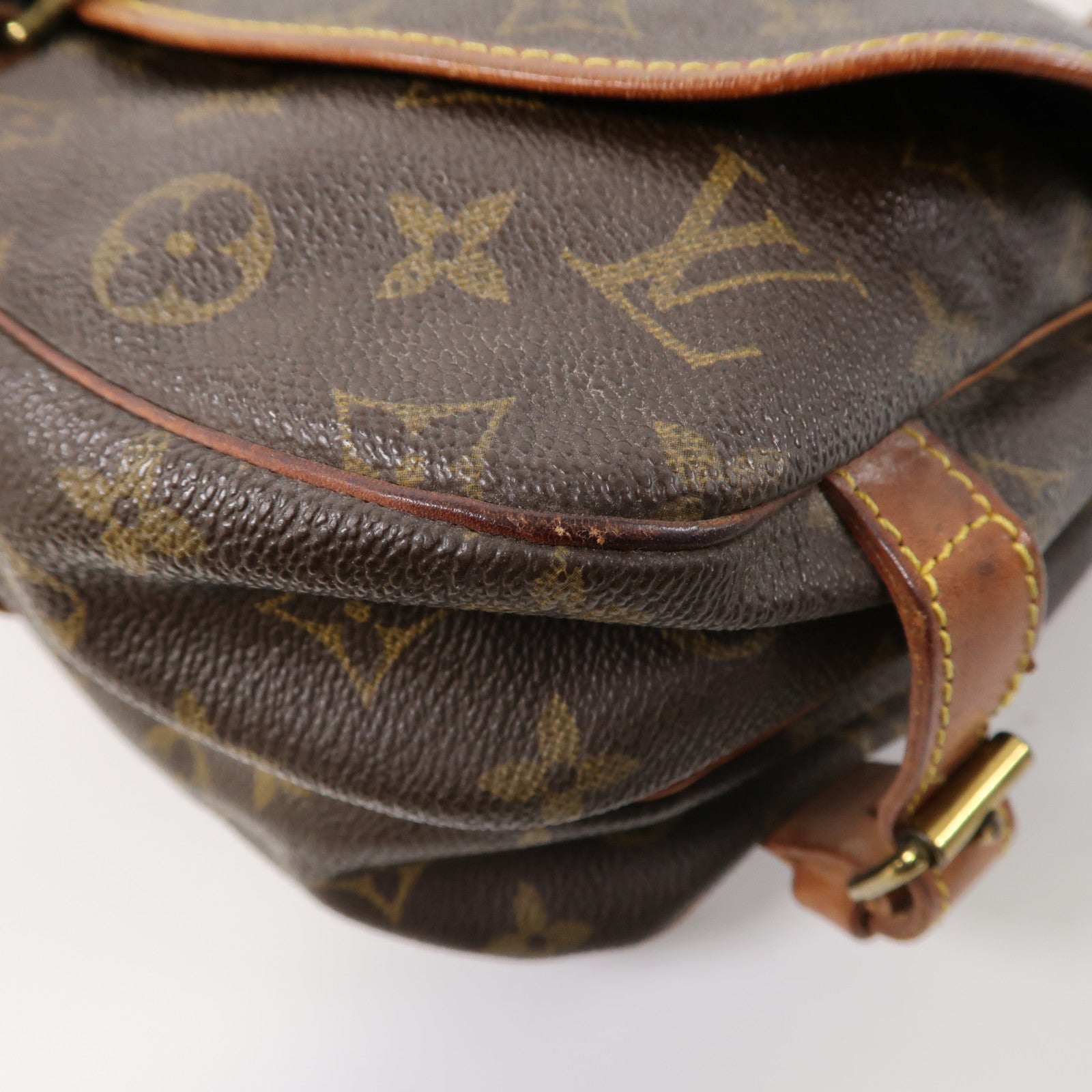 LOUIS VUITTON Monogram Saumur MM金扣肩背袋啡色