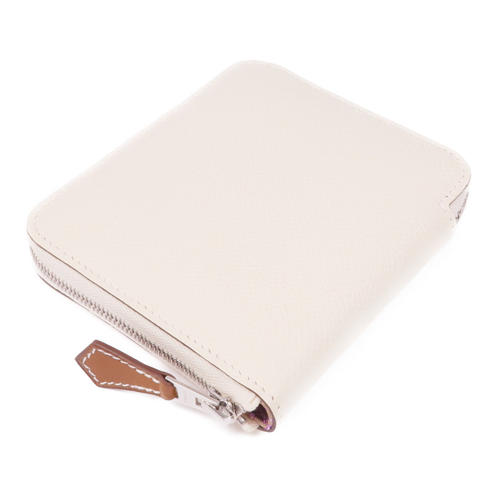 HERMES Epsom皮革Silk In Compact Short Wallet銀扣錢包Nata