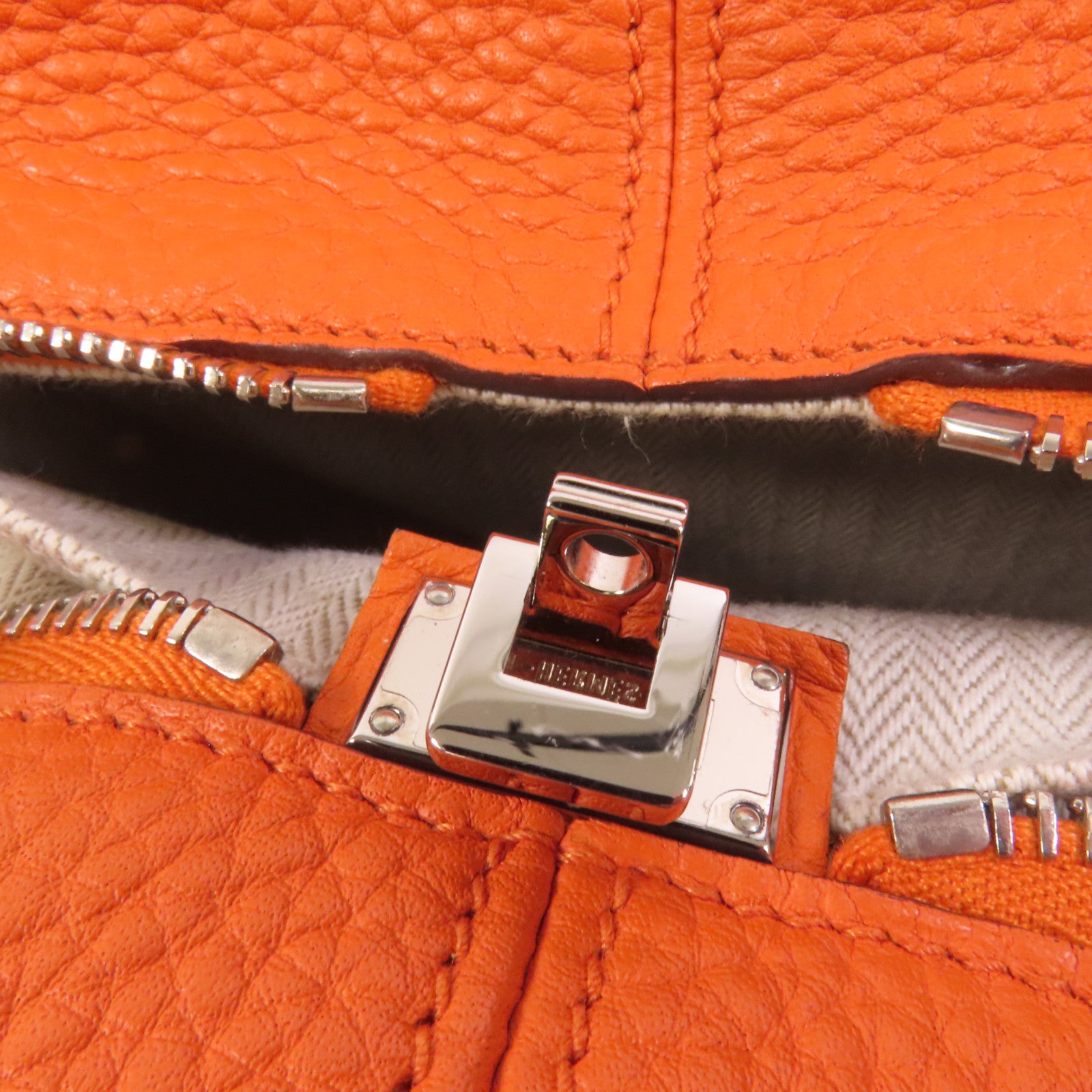 HERMES Evercolor皮革Victoria 35銀扣手挽袋Orange