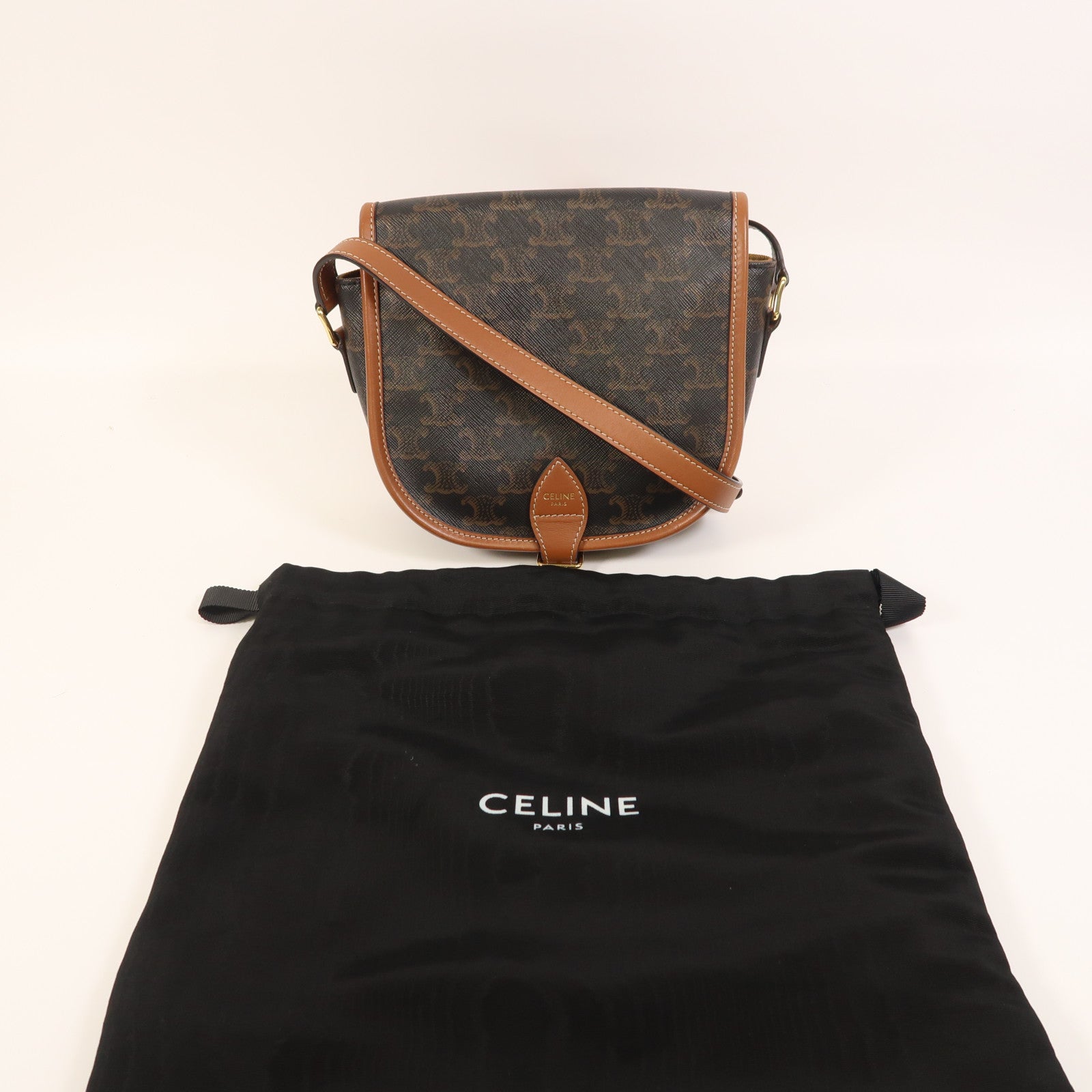 CELINE 塗層帆布Folco金扣肩背袋