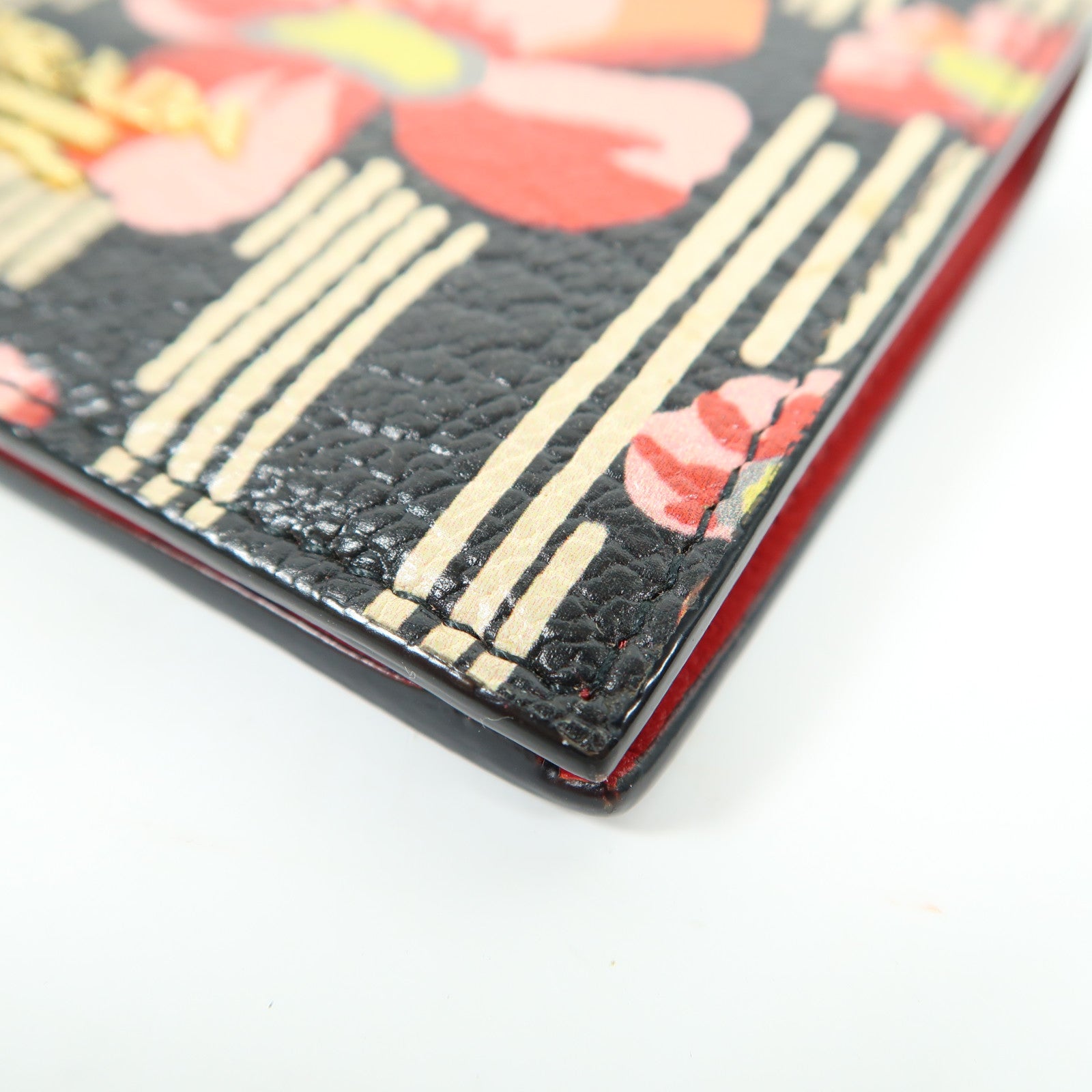 PRADA 【激減優惠】山羊皮皮革Wallet金扣錢包黑色/紅色