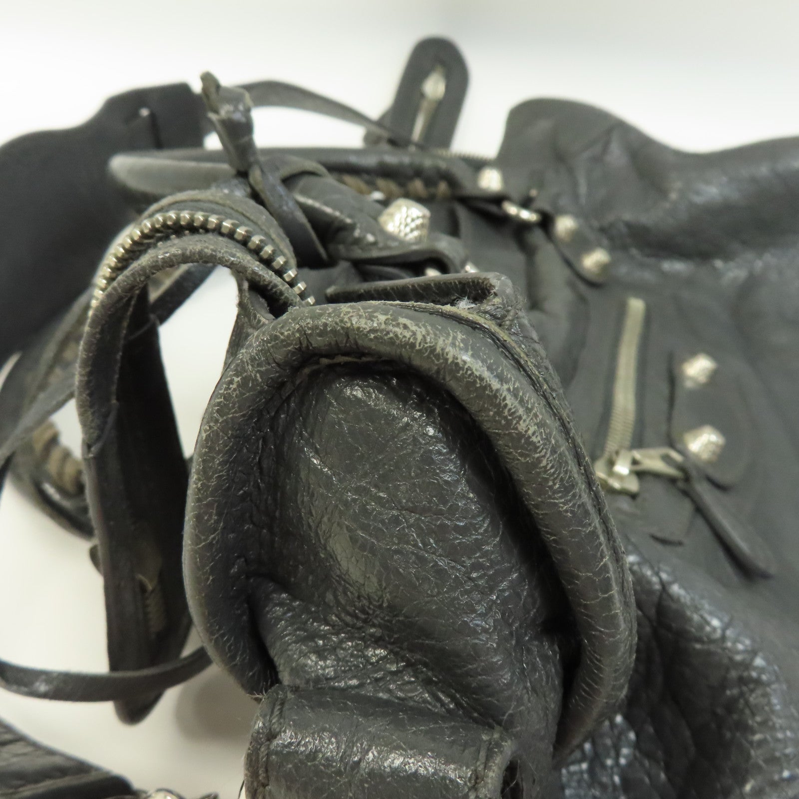 BALENCIAGA 牛皮皮革Giant City Bag銀扣手挽肩背兩用袋灰色